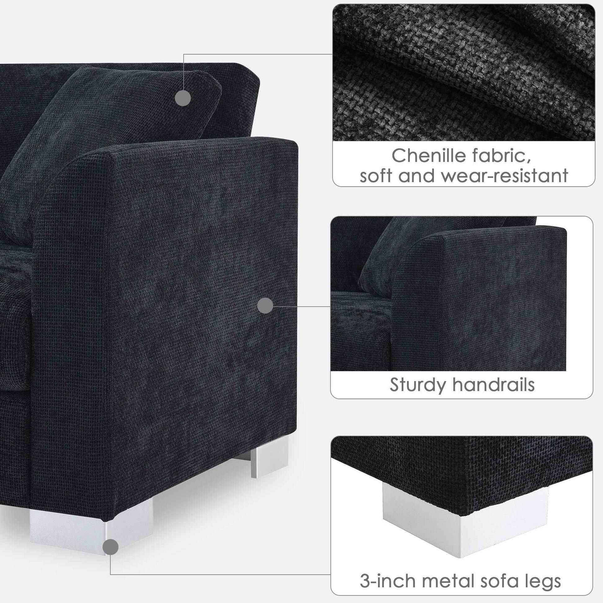 Modern Cloud L-Shaped Sectional Sofa with Chaise, Chenille Fabric, 3 Colors, 96*56 inches