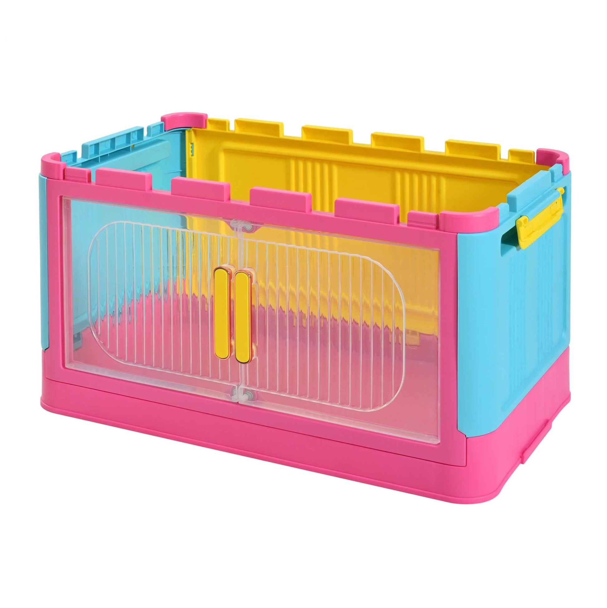 Happy Color, 20' Side Wide Folding Storage Cabinet ,4 Tiers,19.69'×11.81'×40.55',Collapsible Storage Bins with Magnetic Door, Plastic Storage Cabinet with Wheels