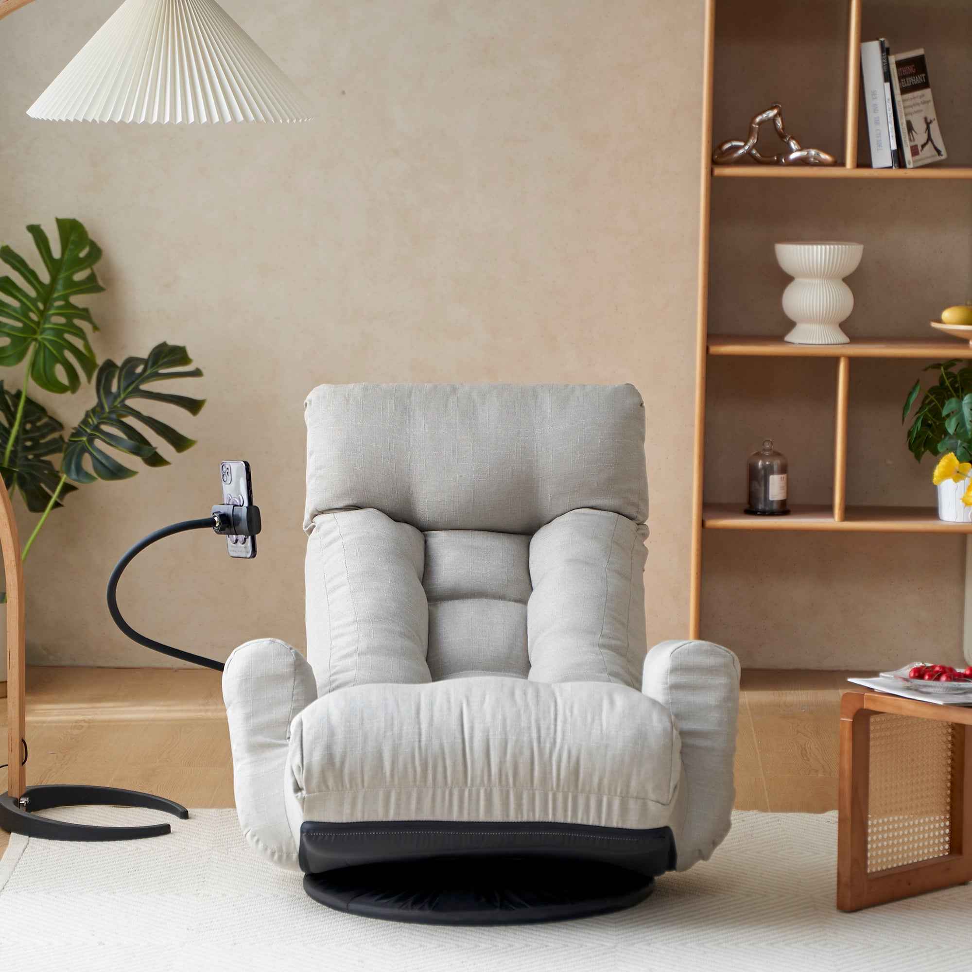 Adjustable Greay Swivel Lounge Chair with 360-Degree Rotating Seat and Headrest Support, Leisure Chair Deck Chair - Game Chair for Living Room