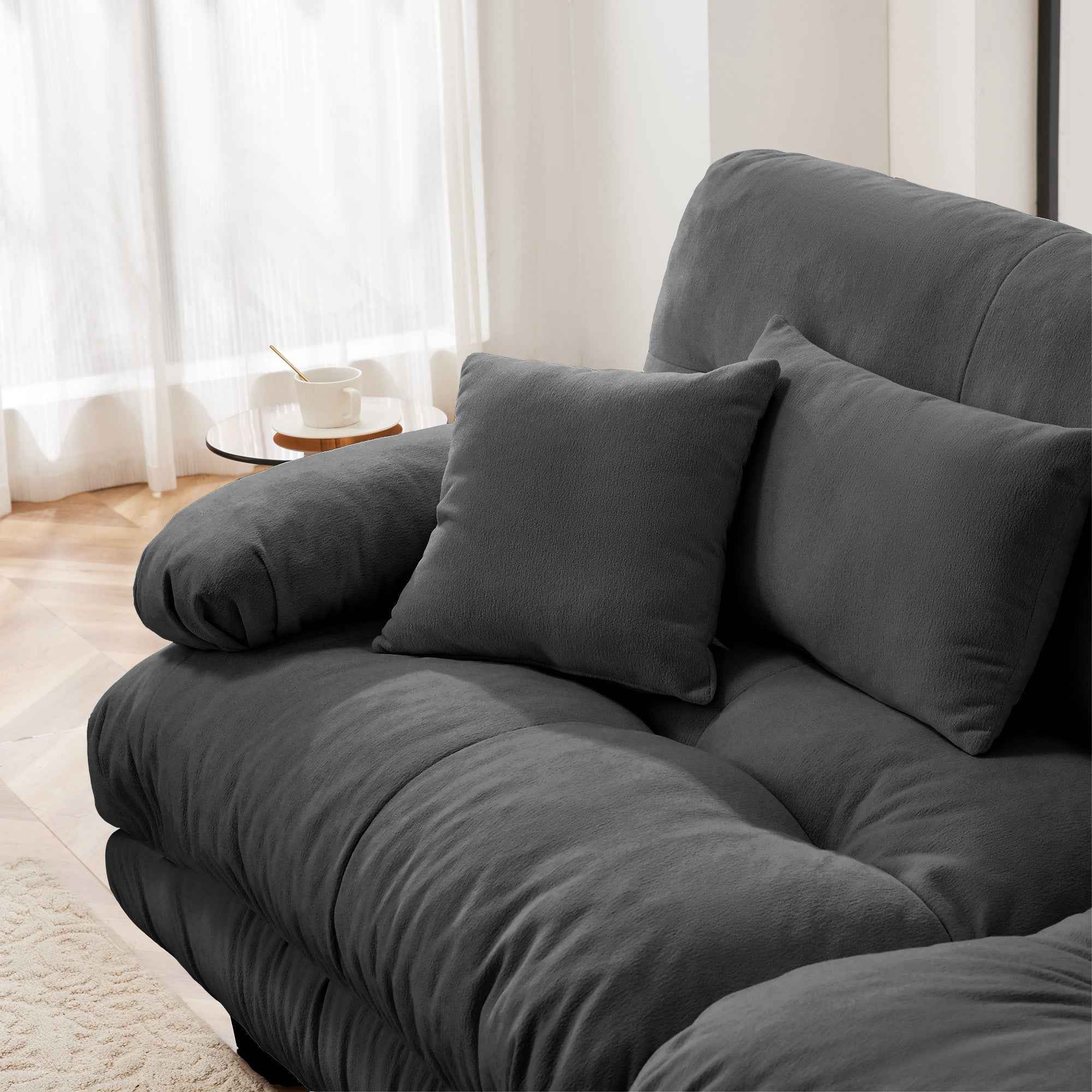Cloud Couch 2 Seater Sofa for Living Room, Chenille 2 - Seat sofa with 2 Lumbar pillows and 2 throw pillows,Chenille Gray