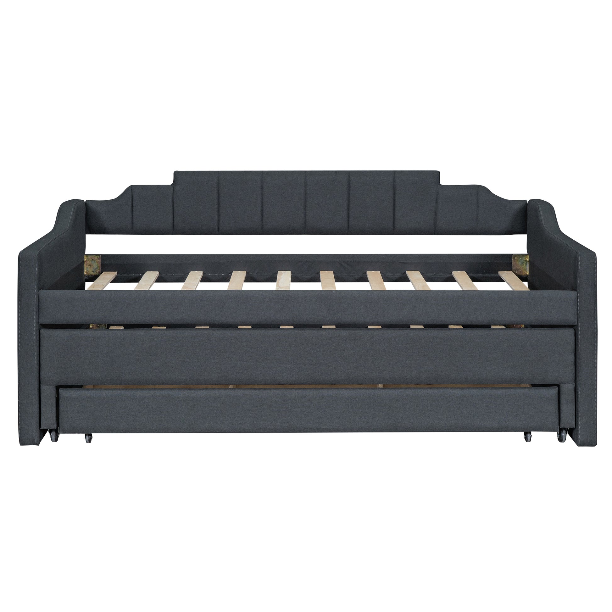 Twin Size Upholstered Daybed with Trundle and Three Drawers,Grey - Abrihome