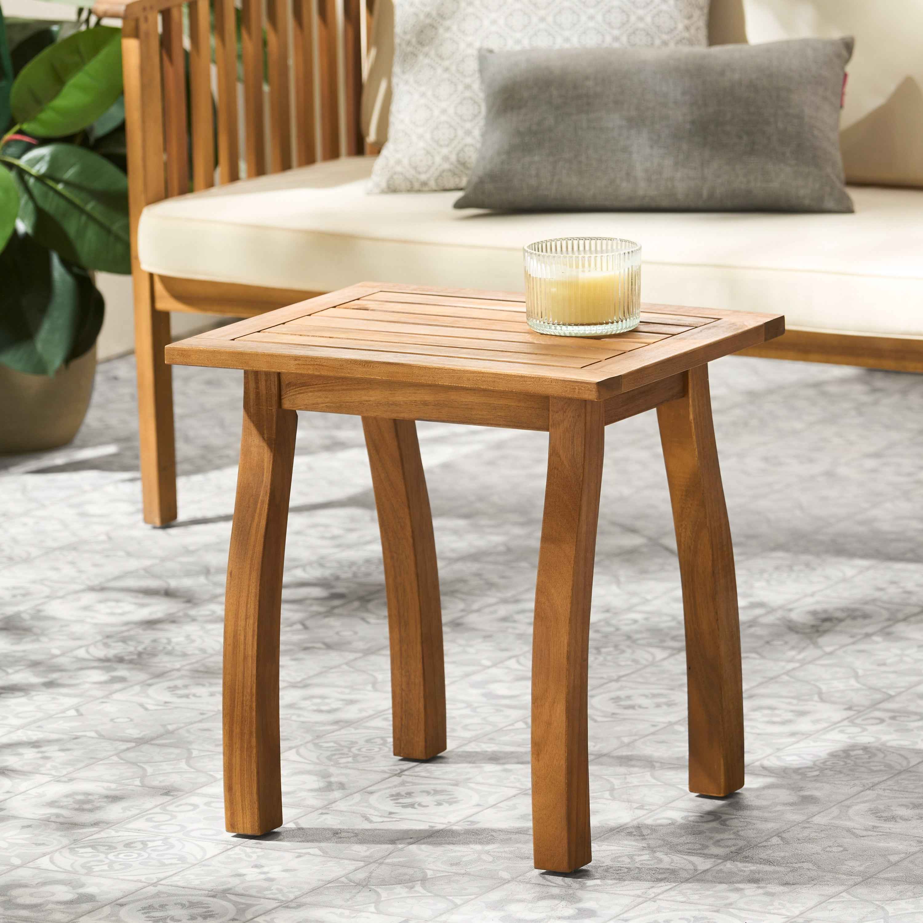Kinesis Outdoor Side Table with Slatted Top and Wood Frame, Teak