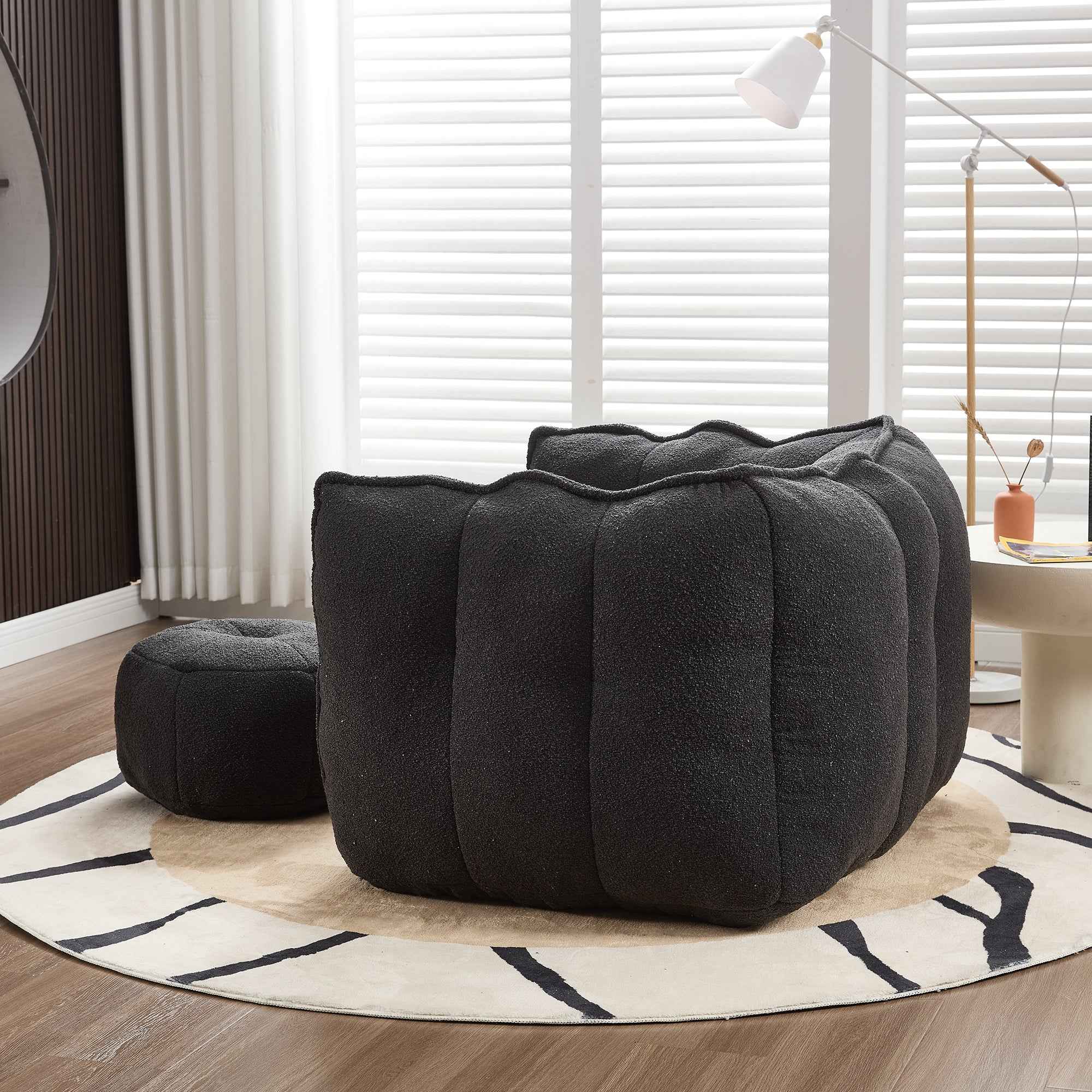 Soft Chenille Bean Bag Chair with High Resilient Foam for Living Room and Bedroom, Comfortable Square Lazy Sofa with Footstool for Adults