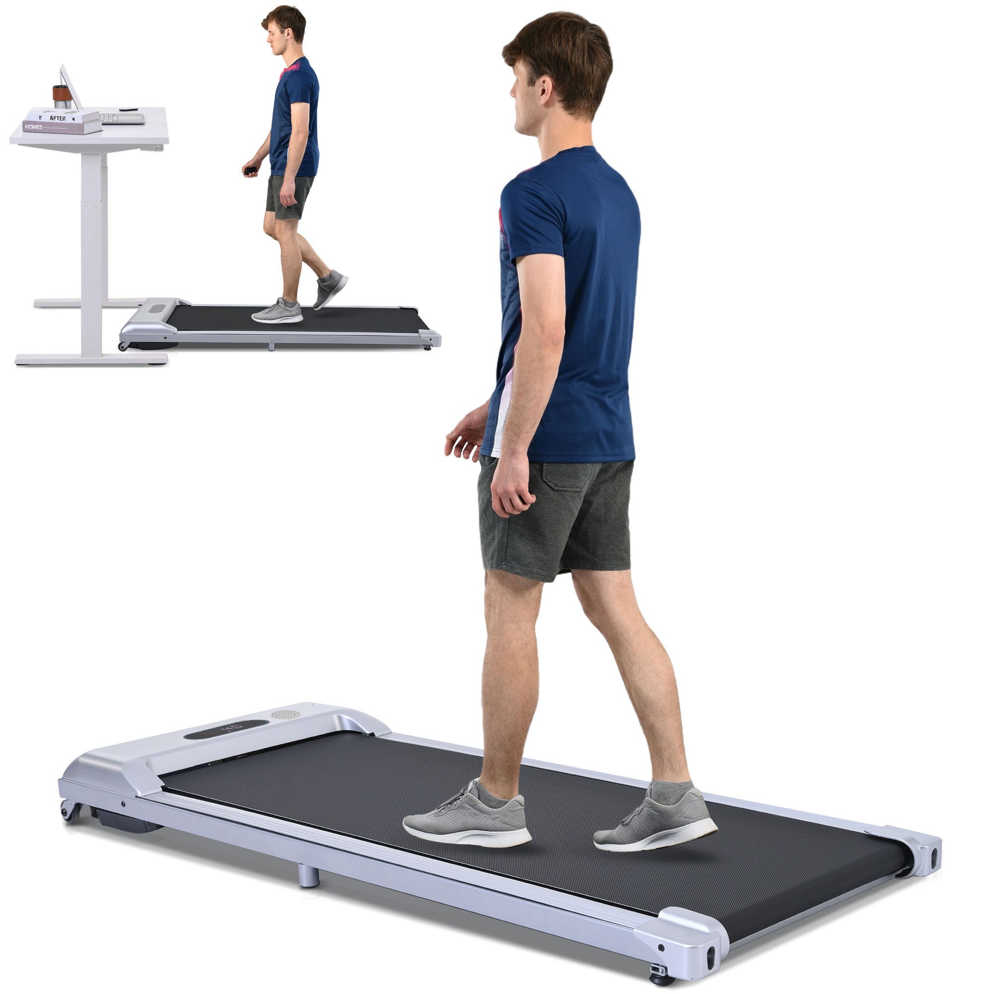 2 in 1 Under Desk Electric Treadmill 2.5HP, Remote Control, Display, Walking Jogging Running Machine Fitness Equipment for Home Gym Office