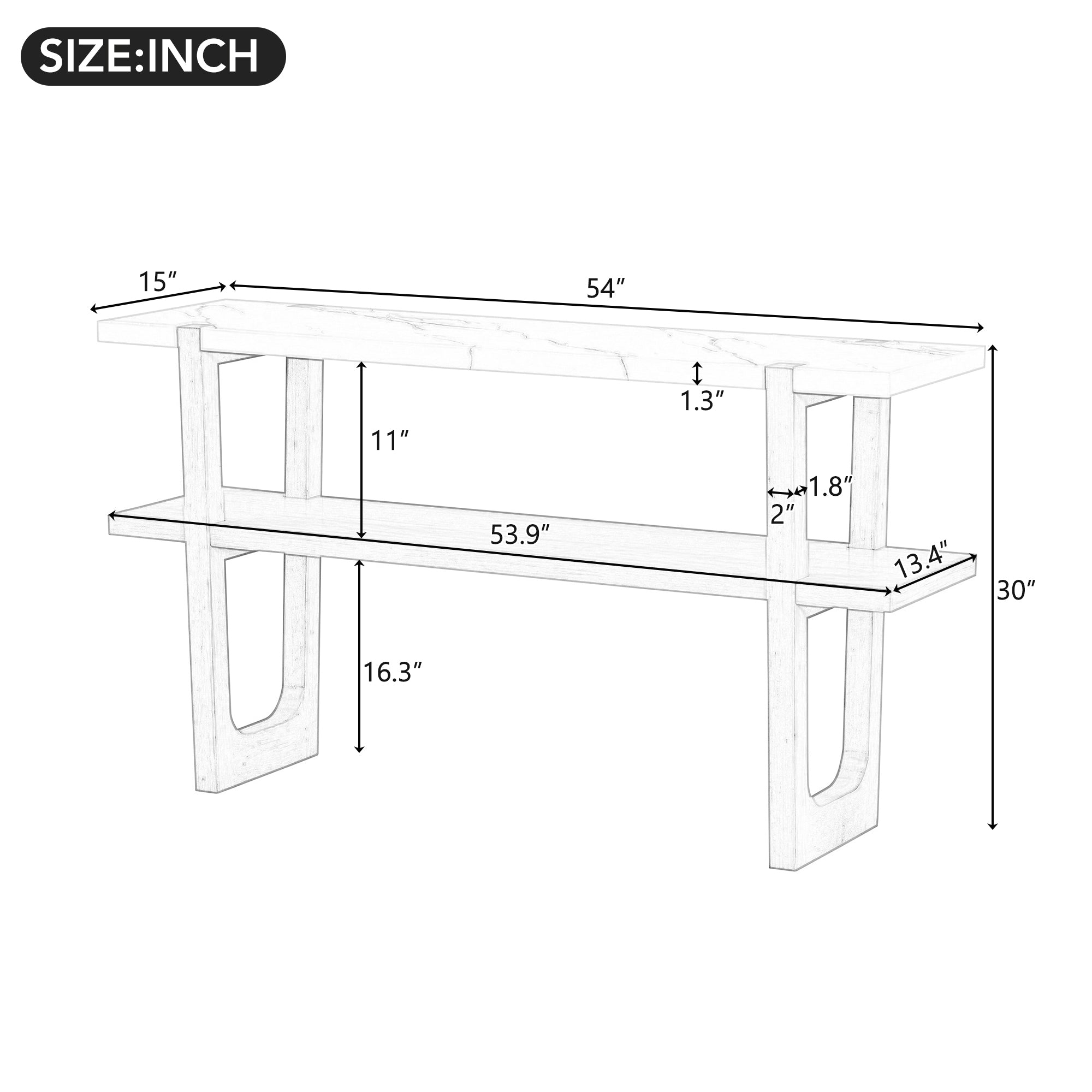 TREXM Retro Elegant Console Table with Marble-Effect Top and Versatile Storage Solutions for Entryway and Living Room (Antique White)