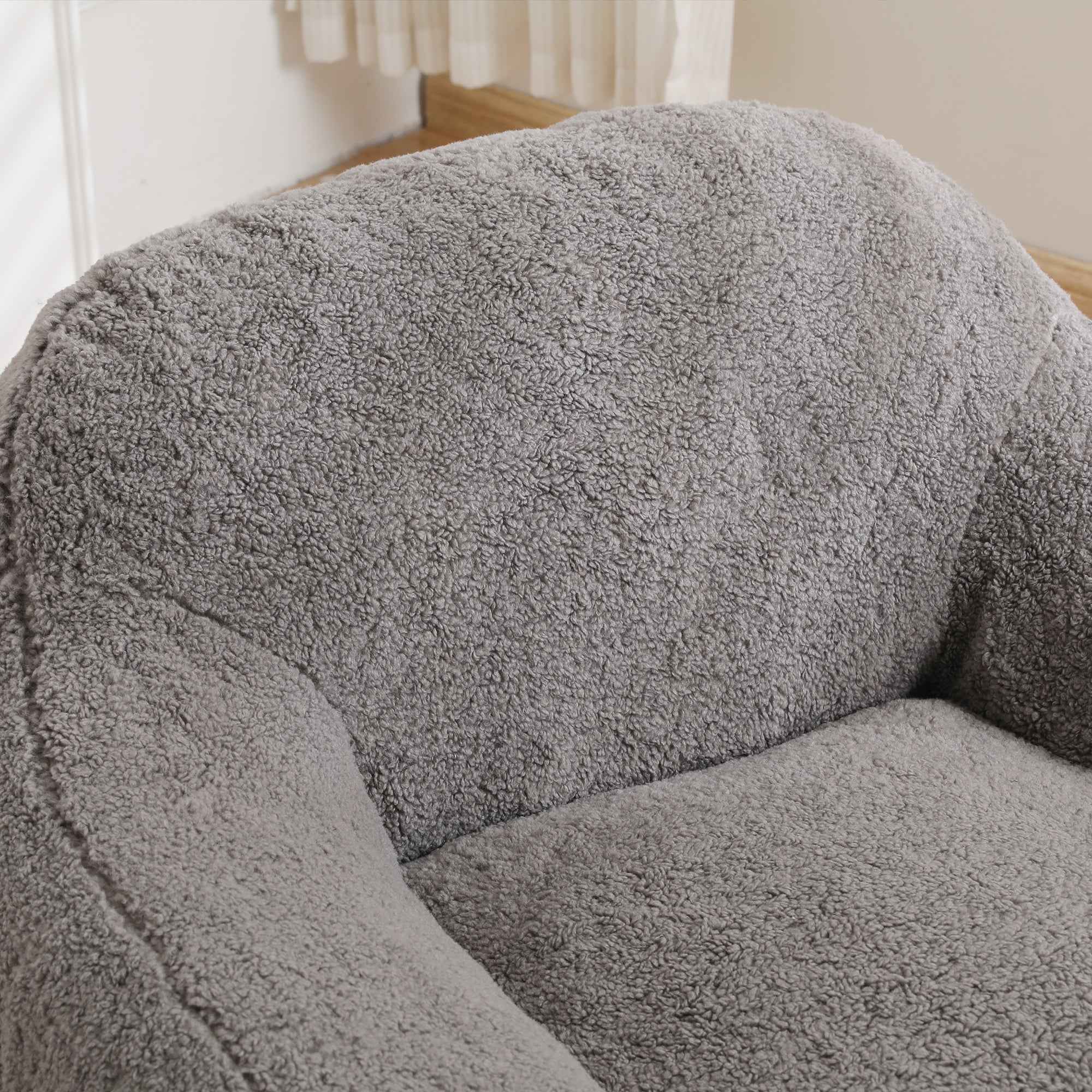 Giant Bean Bag Chair for Adults, Spacious Memory Foam Bean Bag Sofa with Armrests in Light Gray Teddy Fabric, Comfy Seating for Living Room or Bedroom