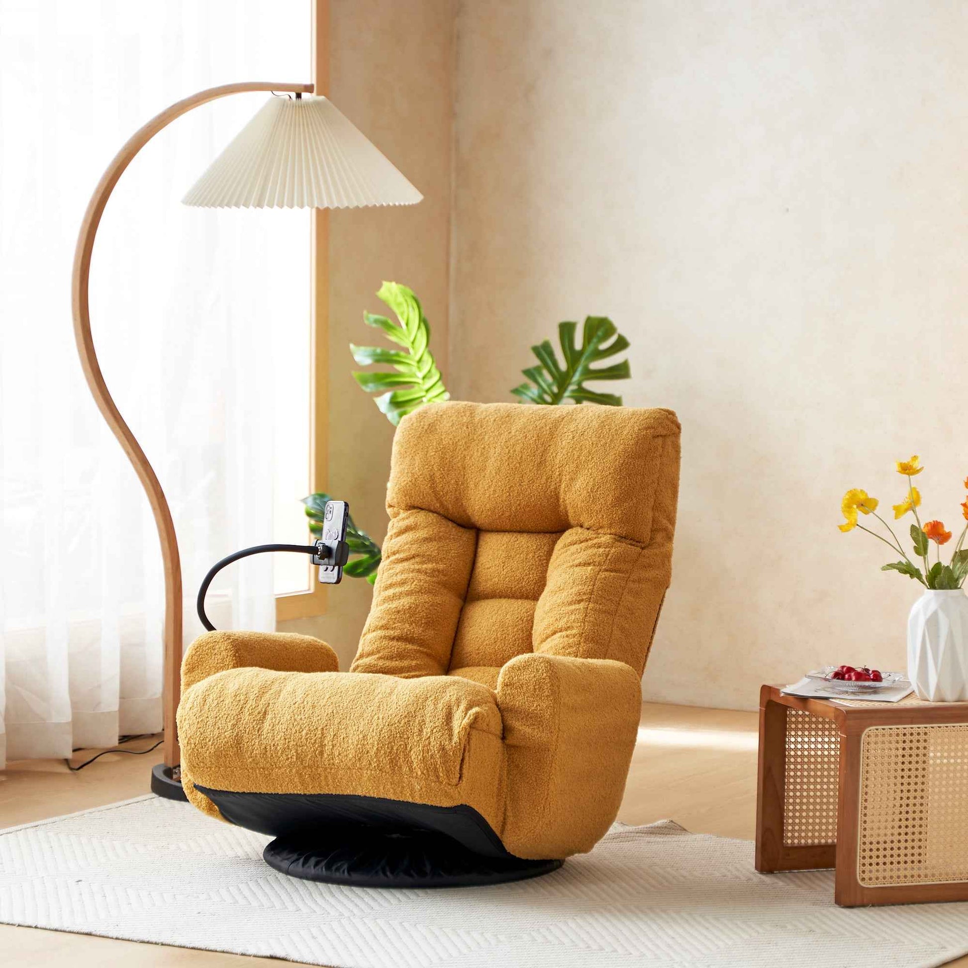 Adjustable Yellow Swivel Lounge Chair with 360-Degree Rotating Seat and Headrest Support, Leisure Chair Deck Chair - Game Chair for Living Room
