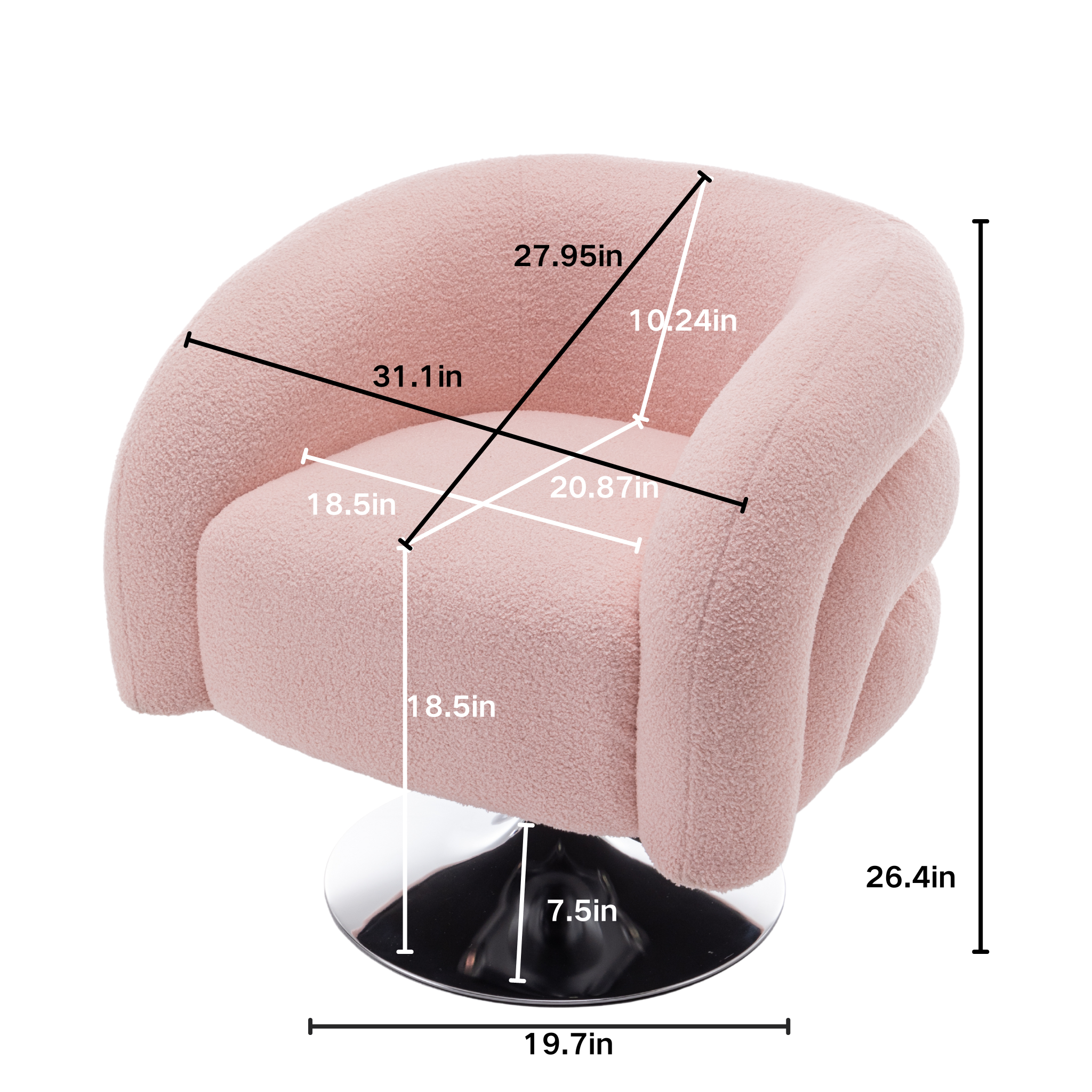 Modern style pink single swivel sofa chair, Teddy upholstered single sofa with round and fluffy reading chair, suitable for living room, bedroom, corner.