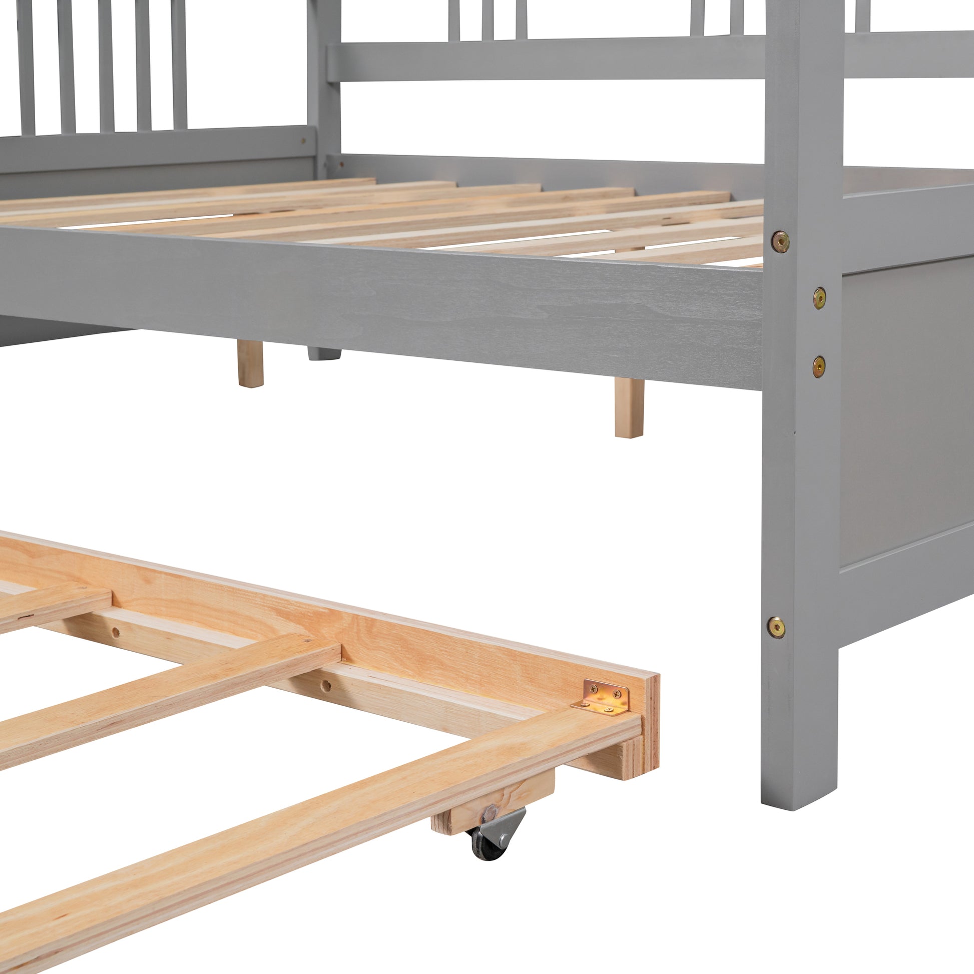 Full Size Daybed Wood Bed with Twin Size Trundle,Gray - Abrihome