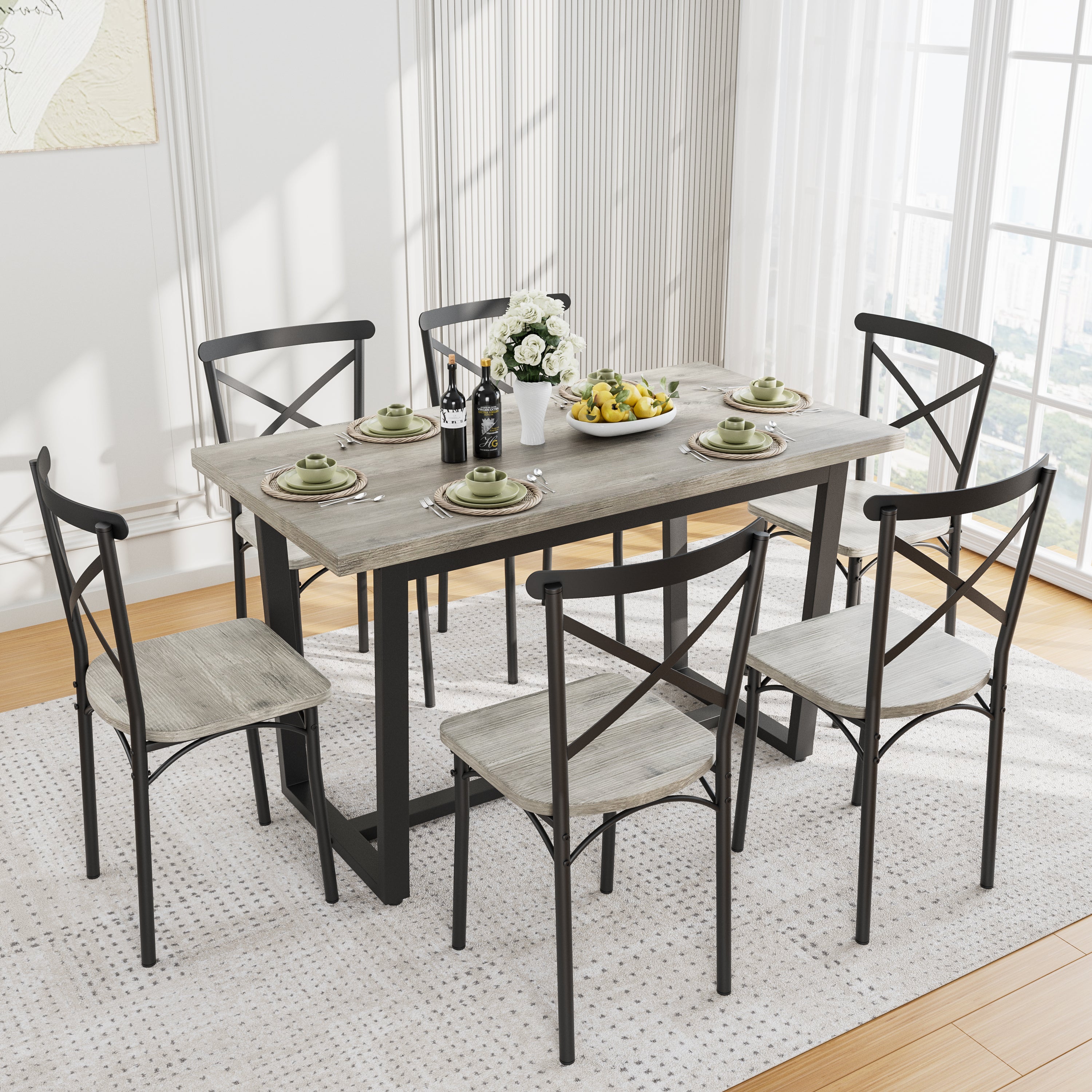 7 Pieces Dining Set 7-Piece Kitchen Table Set Perfect for Kitchen, Breakfast Nook, Living Room Occasions