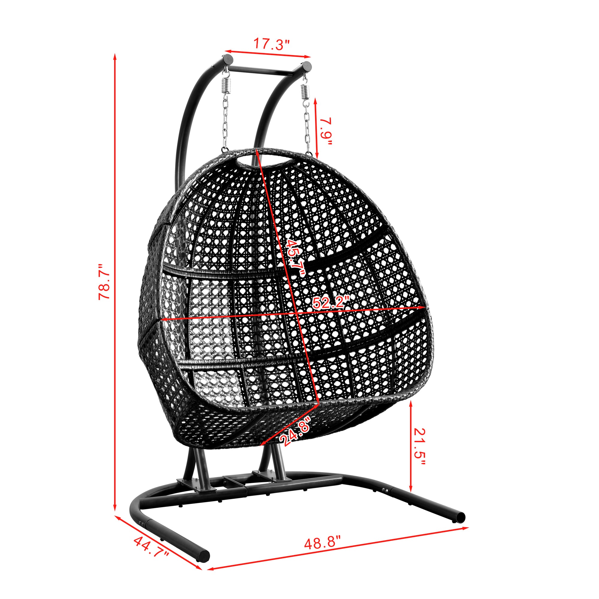 Patio PE Rattan Double Swing Chair With Stand, Two Person Hanging Chair for Balcony, Courtyard