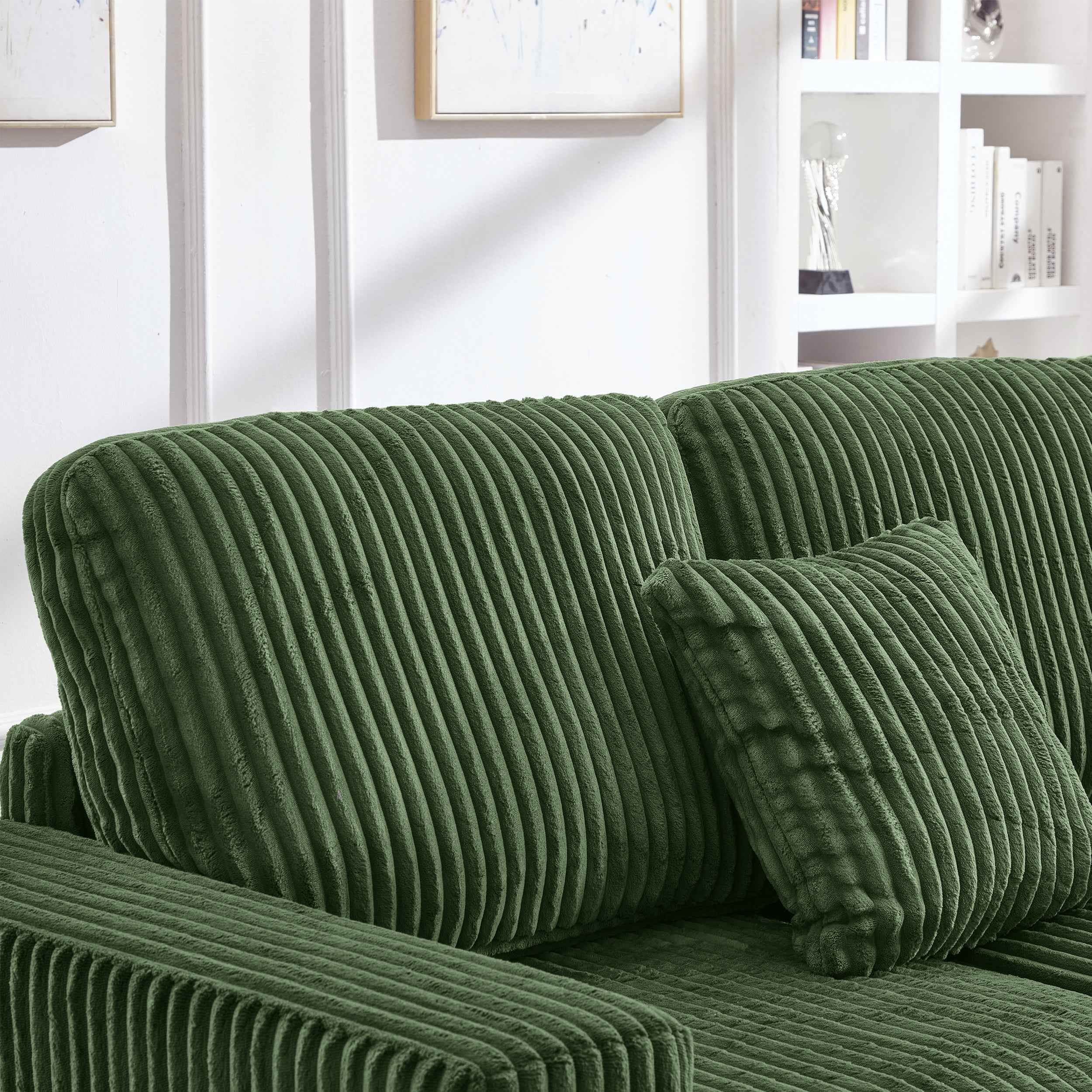 93' Sectional Sofa, L Shaped Sofa Couch with Reversible Chaise Lounge, Upholstered Soft Corduroy Couch for Living Room, Apartment (Green)