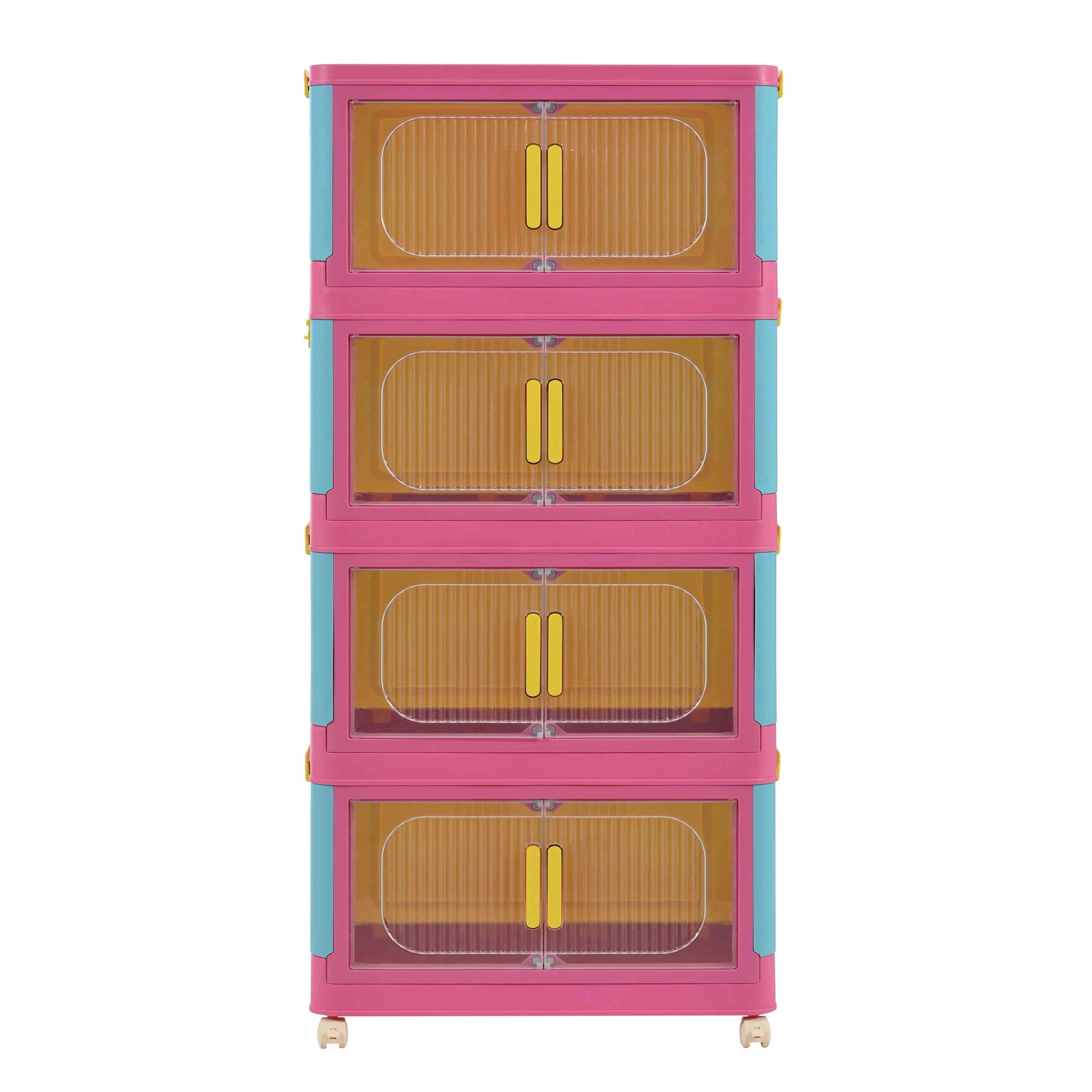 Happy Color, 20' Side Wide Folding Storage Cabinet ,4 Tiers,19.69'×11.81'×40.55',Collapsible Storage Bins with Magnetic Door, Plastic Storage Cabinet with Wheels