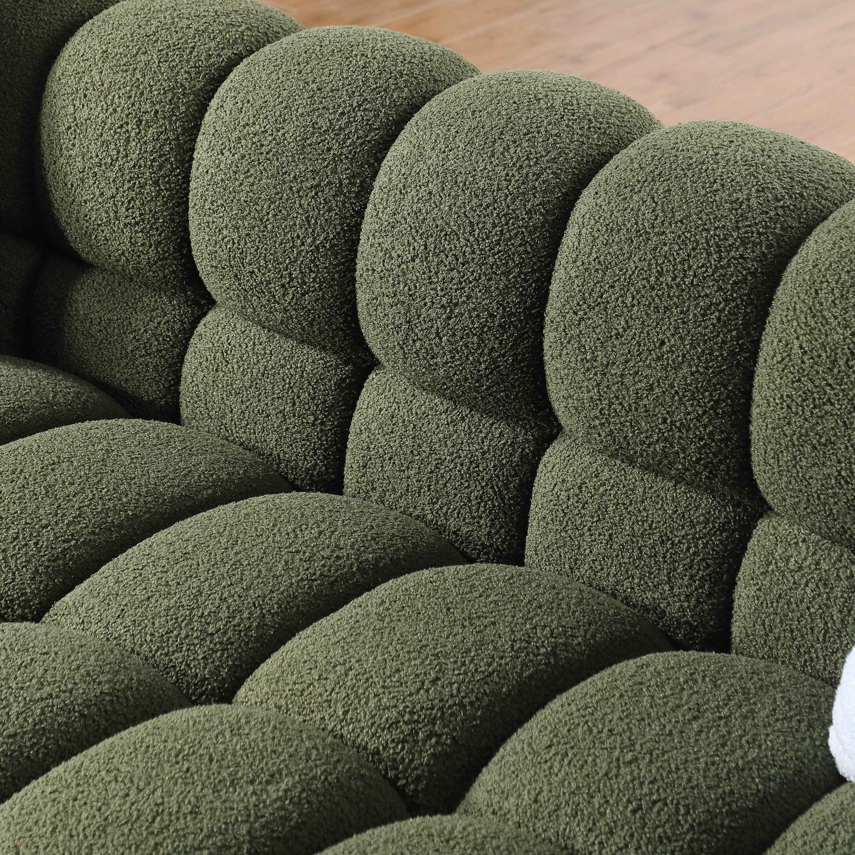 84.3 length ,35.83' deepth ,human body structure for USA people,  marshmallow sofa,boucle sofa ,3 seater, OLIVE GREEN BOUCLE