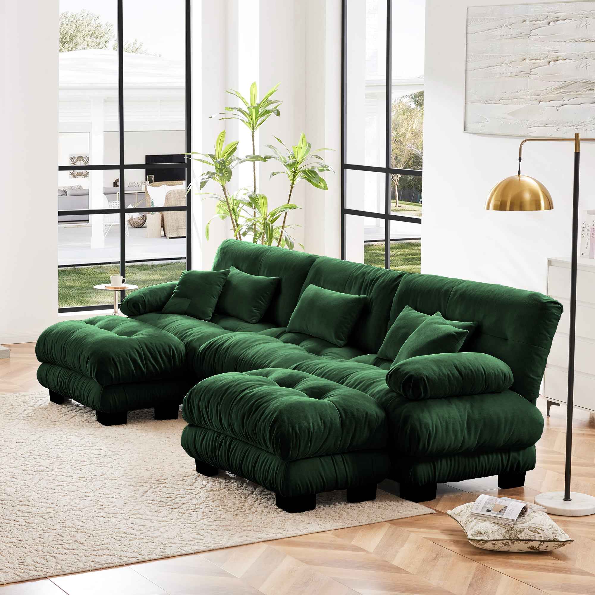 Luxury Modular Sectional Sofa Couch - Oversized U Shaped Cloud Couch for Living Room,Deep Seat Sofa Couch with 2 Ottomans ,Chenille Green
