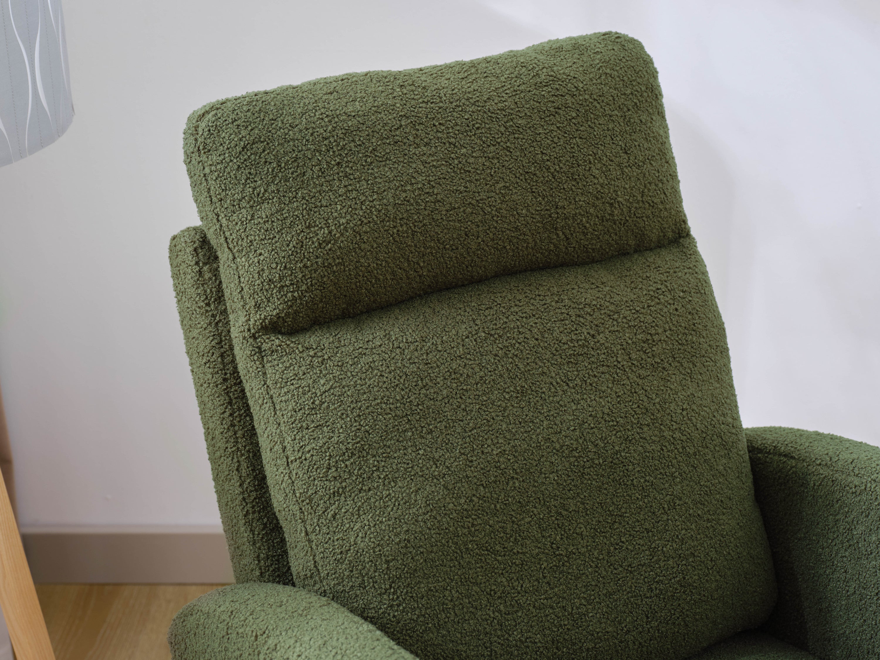 Modern Accent Rocking Chair Rocking Chair with Solid Wood Legs, Upholstered Nursery Glider Rocker, Comfy Armchair with Side Pocket, Living Room Lounge Arm Chair with High Backrest (Dark green,teddy)