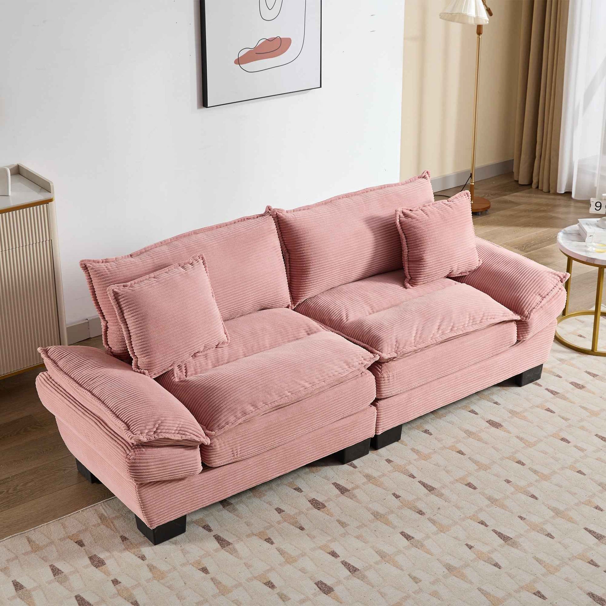 Corduroy Sofa Sleeper Couch Loveseat Sofa with Pillows Comfy Upholstered Deep Seat Sofa for Bedroom,Living Room,Apartment,Office,Dorm-Pink Corduroy