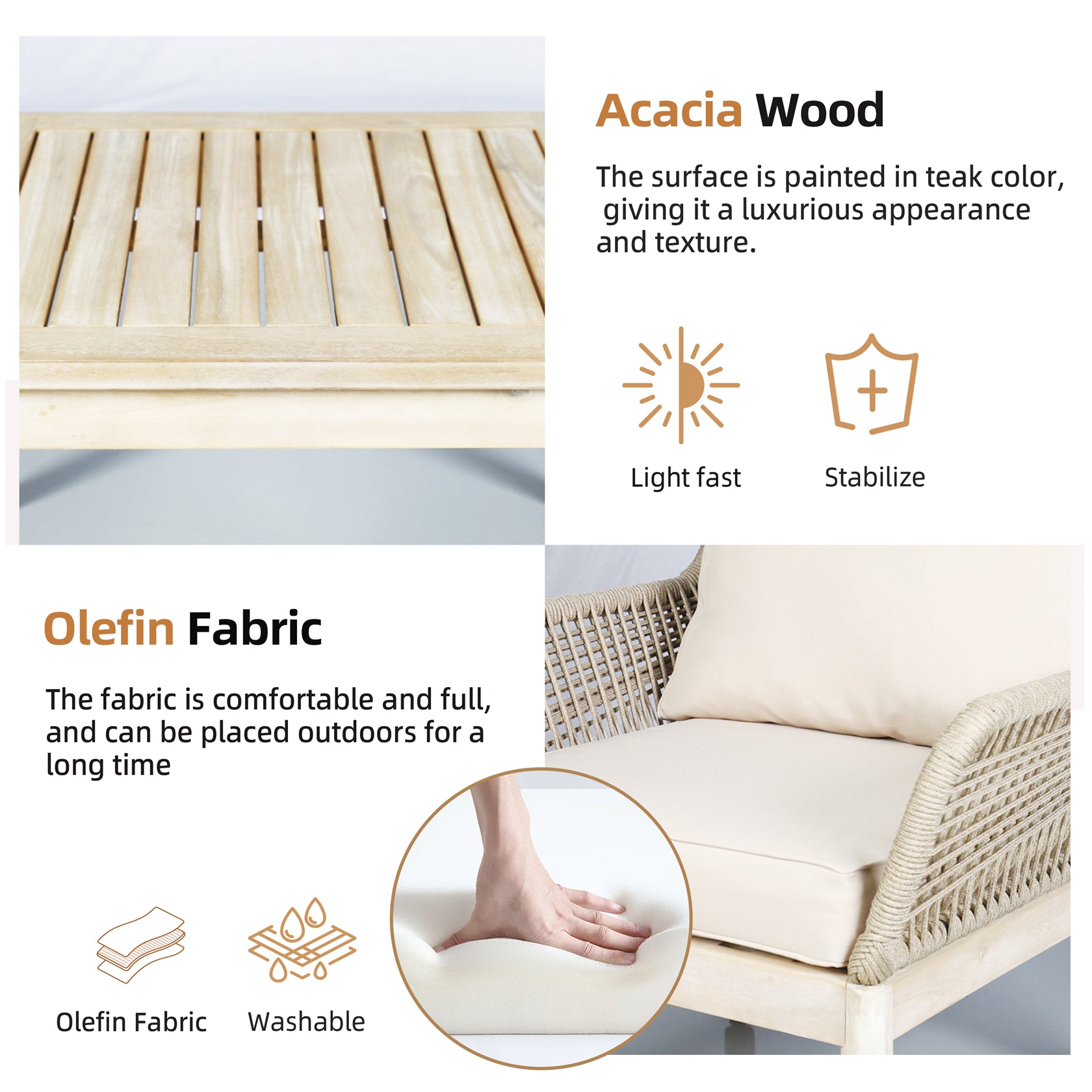 Outdoor Acacia Wood Seating Set (PAC-2522) - Abrihome