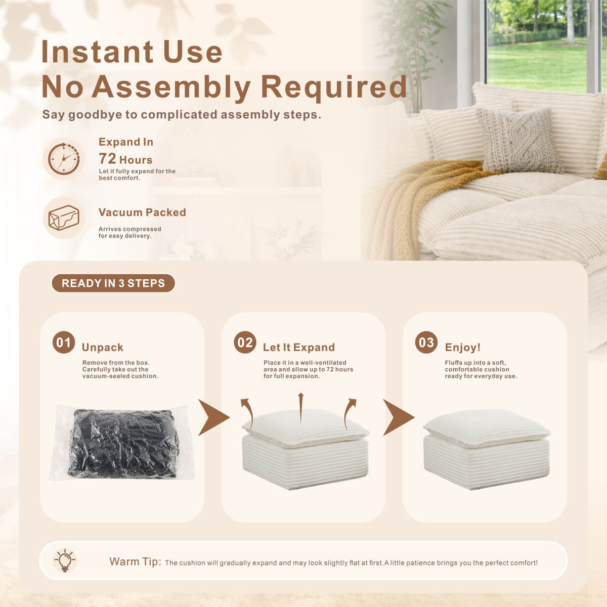 3-5 Seat Convertible Sofa Bed - Compression Modular Couch with 2 Ottomans, Transforming Sofa & Bed for Living Room, Apartment & Small Spaces