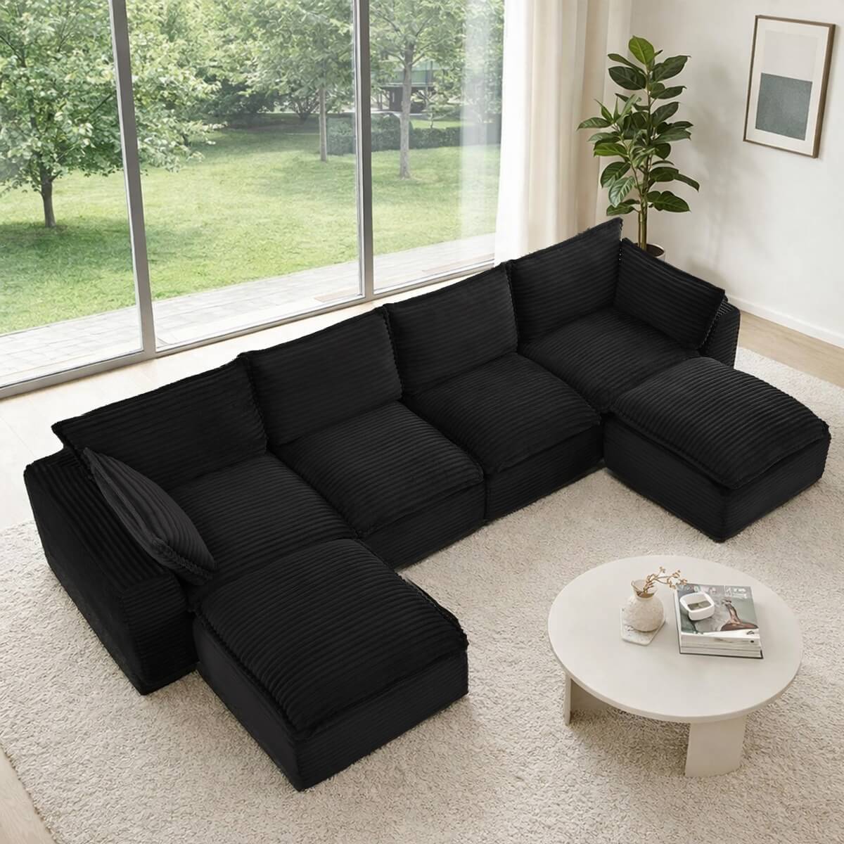4-6 Seat Convertible Sofa Bed - Modular Compression Couch with Ottomans for Living Room, Apartment & Small Spaces
