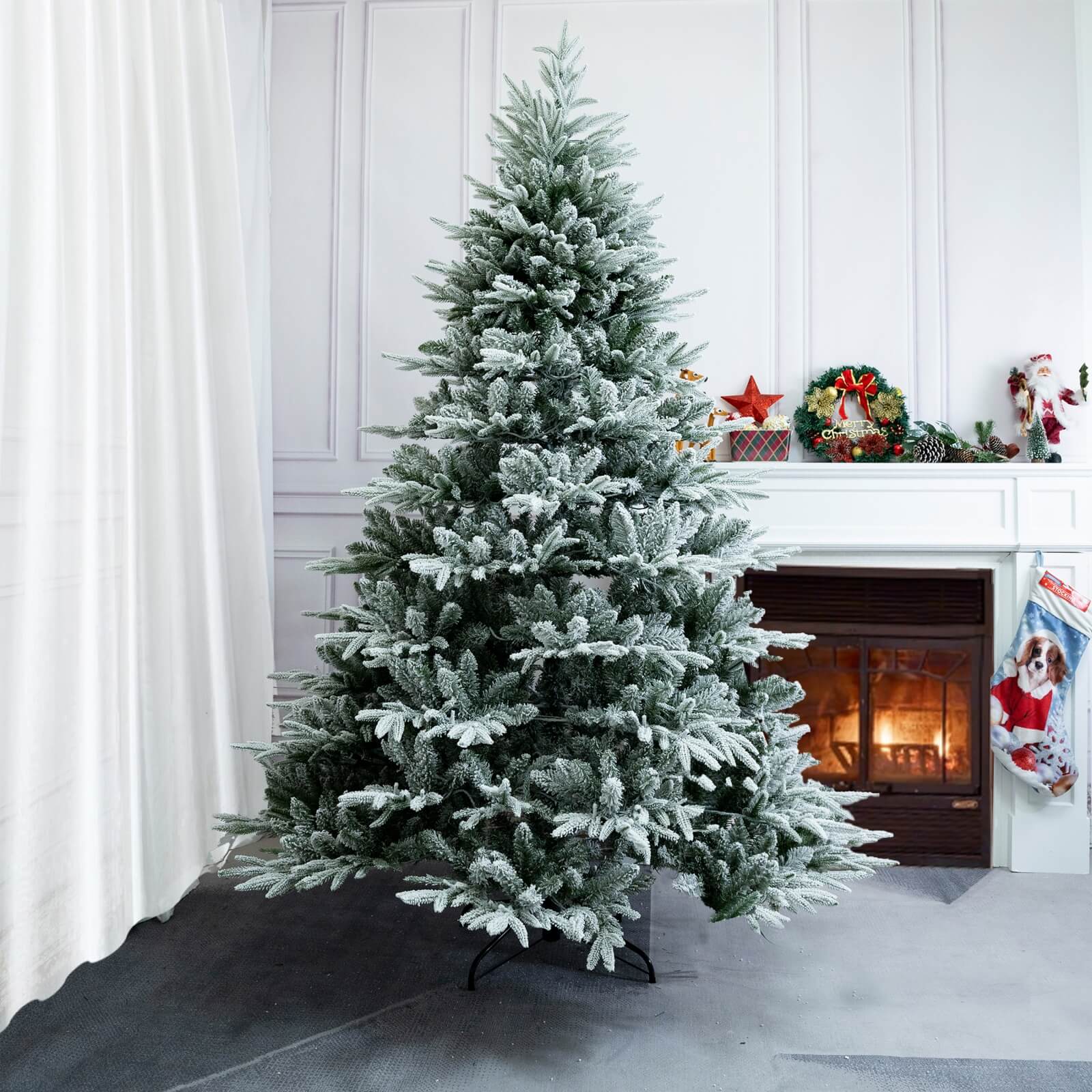 7FT Snow-Flocked Christmas Tree with Optional 500 LED Lights(PJT-2506-7FT) - Abrihome