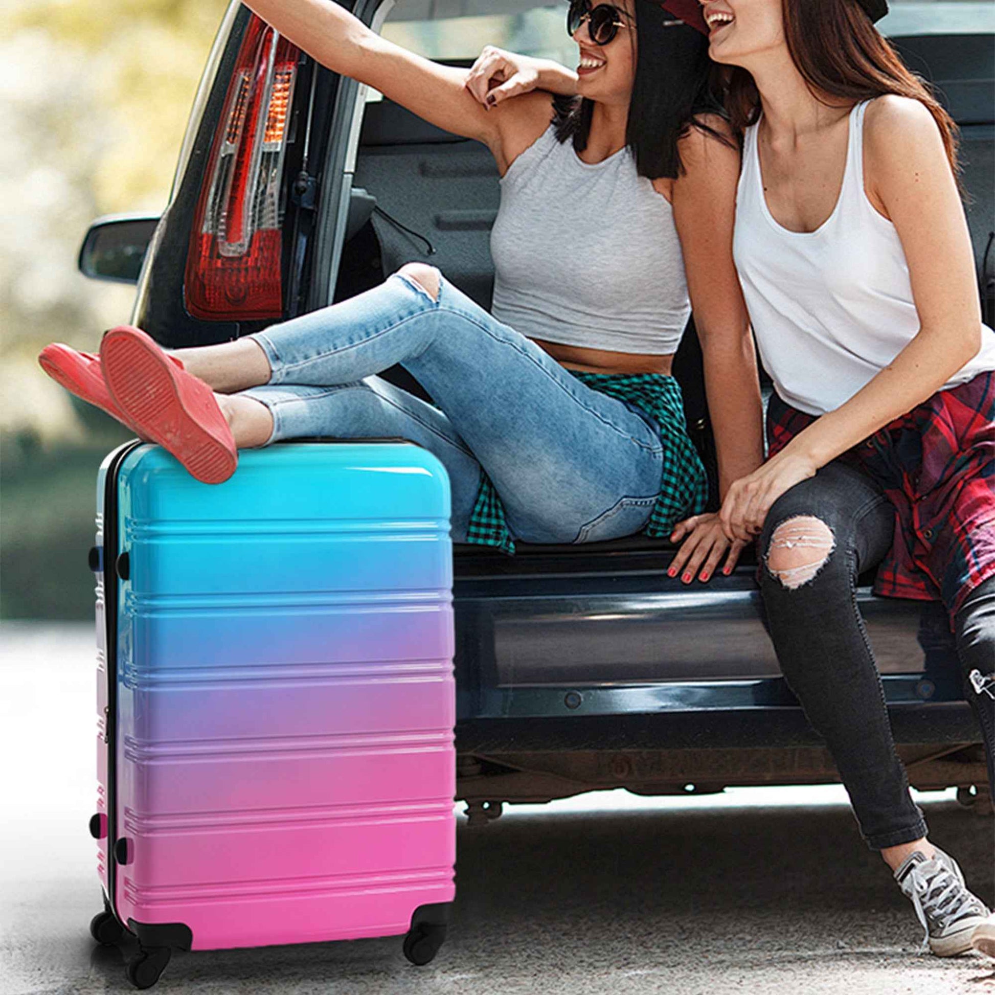 Gradient Color Expandable Hardshell Luggage Sets with Spinner Wheels and TSA Lock, Lightweight 20' 24' 28', Blue and Red