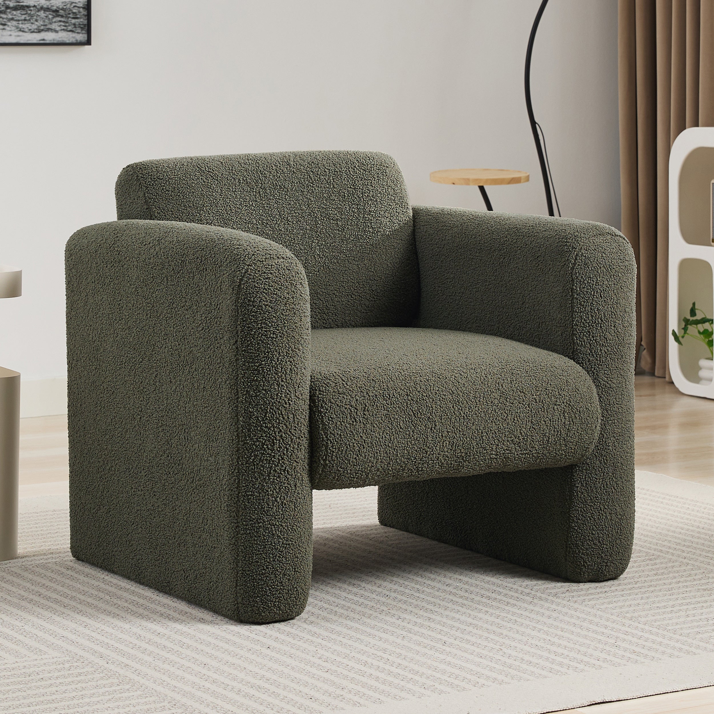 Modern Accent Chair Lambskin Sherpa Fabric Upholstered Comfy Reading Arm Chair Seaweed Green - Abrihome