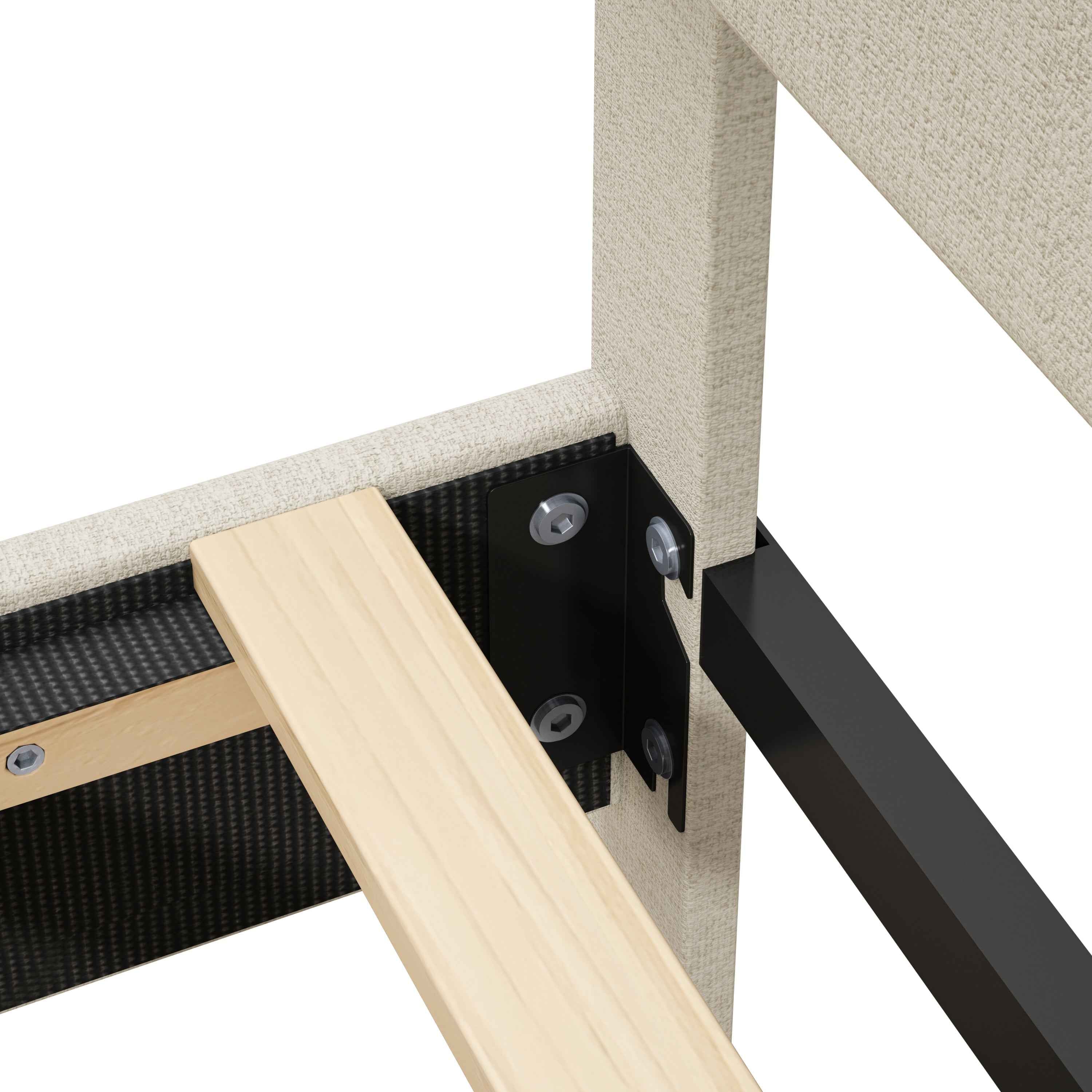 Queen Size Bed Frame Upholstered Platform Bed with Adjustable Headboard,Linen Fabric Padded,Modern Simple Style Platform Bed No Box Spring Needed, Easy Assembly, Beige