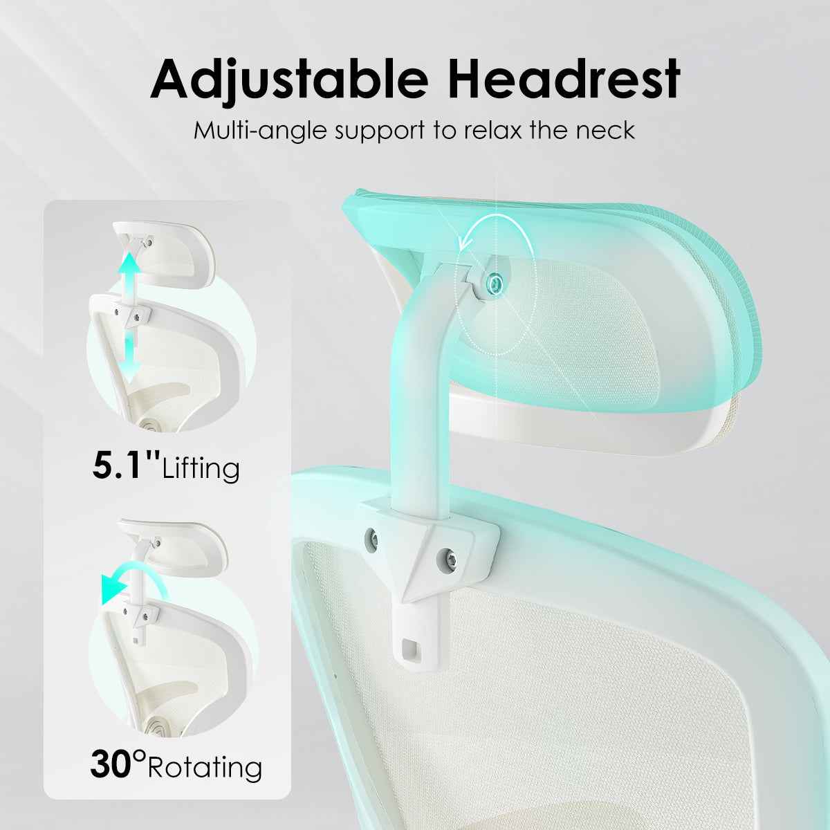 Ergonomic Office Chair, Home Office Desk Chair with Headrest, High Back Computer Chair with Armrests and Adjustable Lumbar Support for Home Office Study Room,White & White