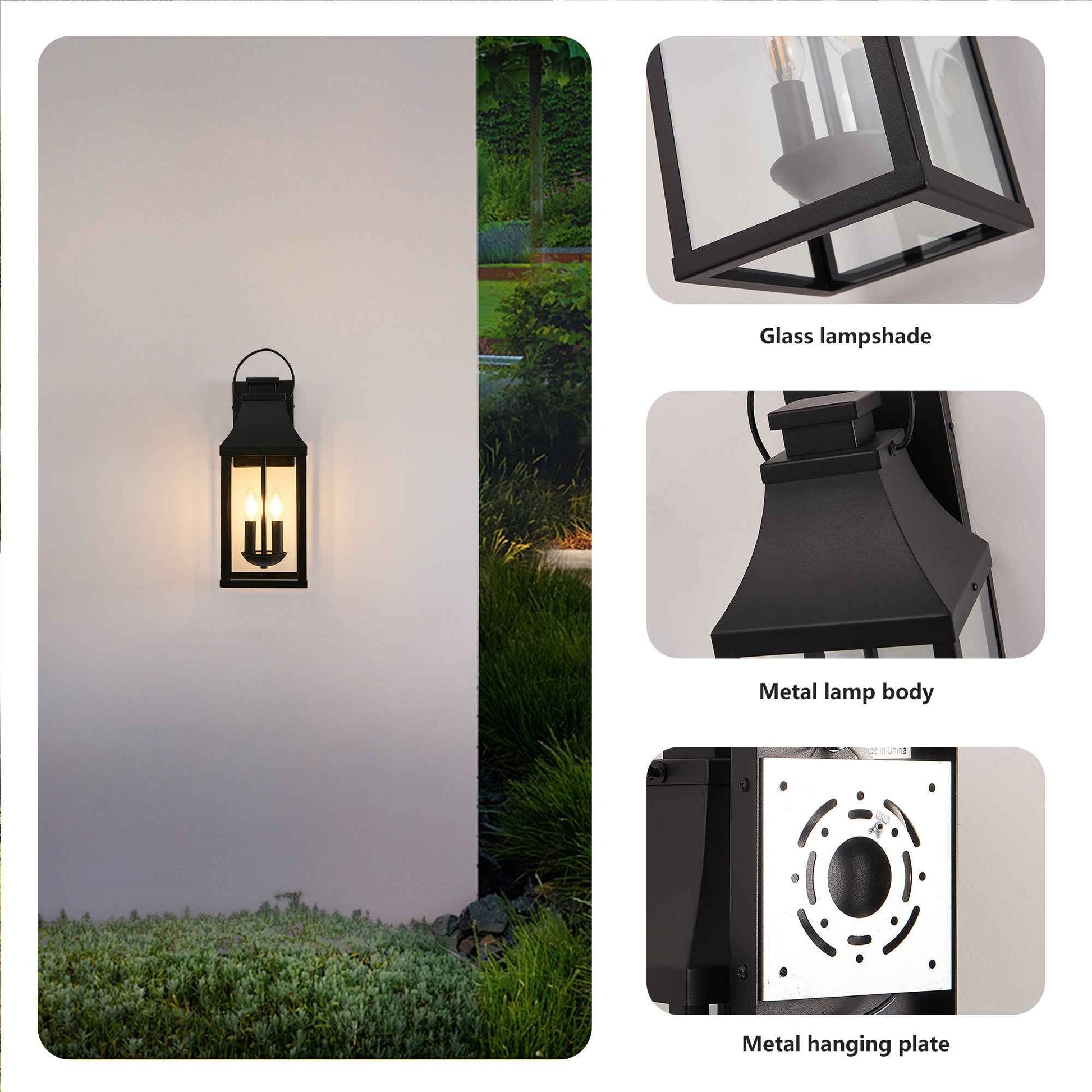 20'' Outdoor Wall Light, Porch Light Outdoor Wall Sconce Lantern, 2-Light Modern Black Exterior Lighting Fixture Wall Mount, Outside Light for House Garage, 1-Pack