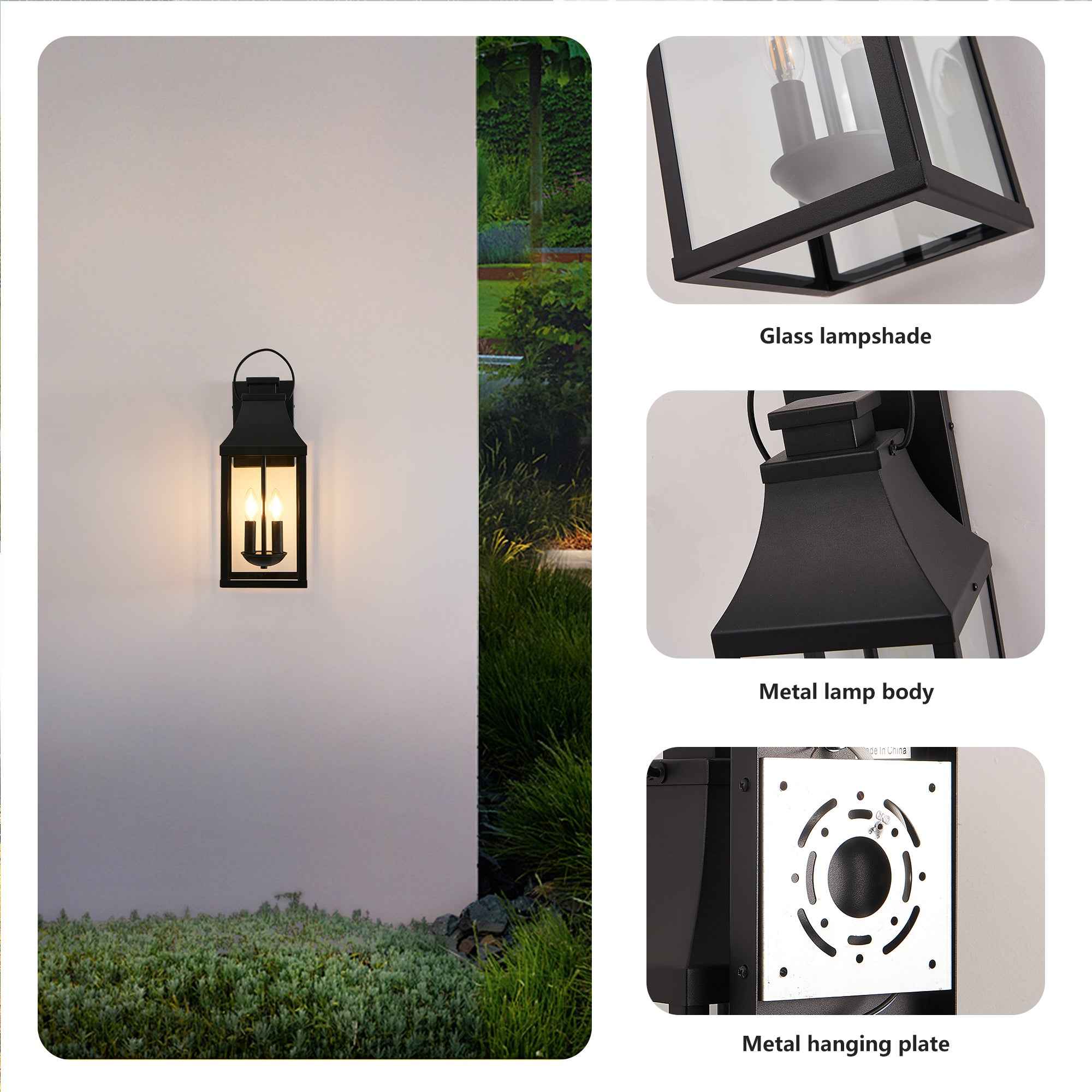 20'' Outdoor Wall Light, Porch Light Outdoor Wall Sconce Lantern, 2-Light Modern Black Exterior Lighting Fixture Wall Mount, Outside Light for House Garage, 1-Pack