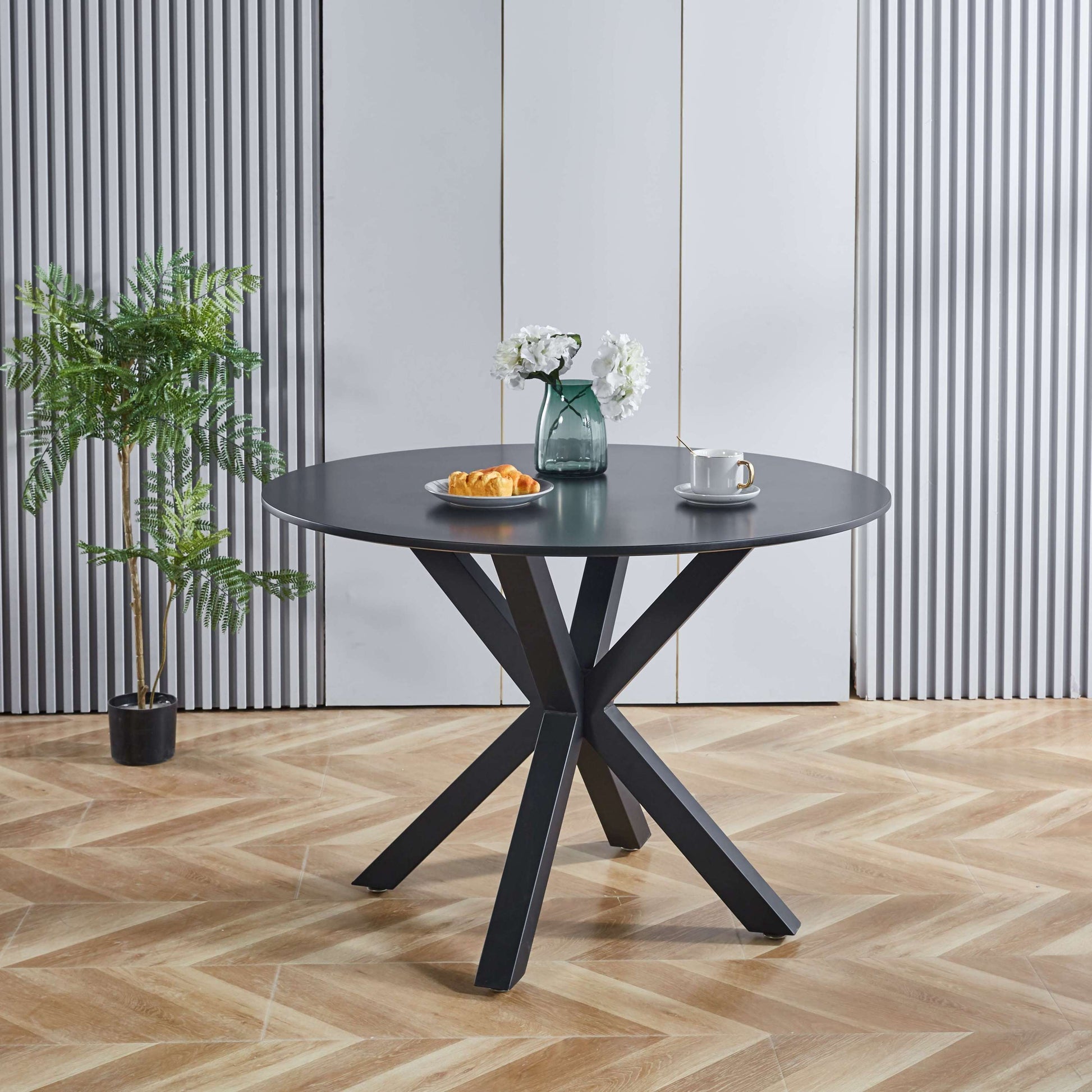 42.1"BLACK Table Mid-century Dining Table for 4-6 people With Round Mdf Table Top, Pedestal Dining Table, End Table Leisure Coffee Table,cross leg - Abrihome
