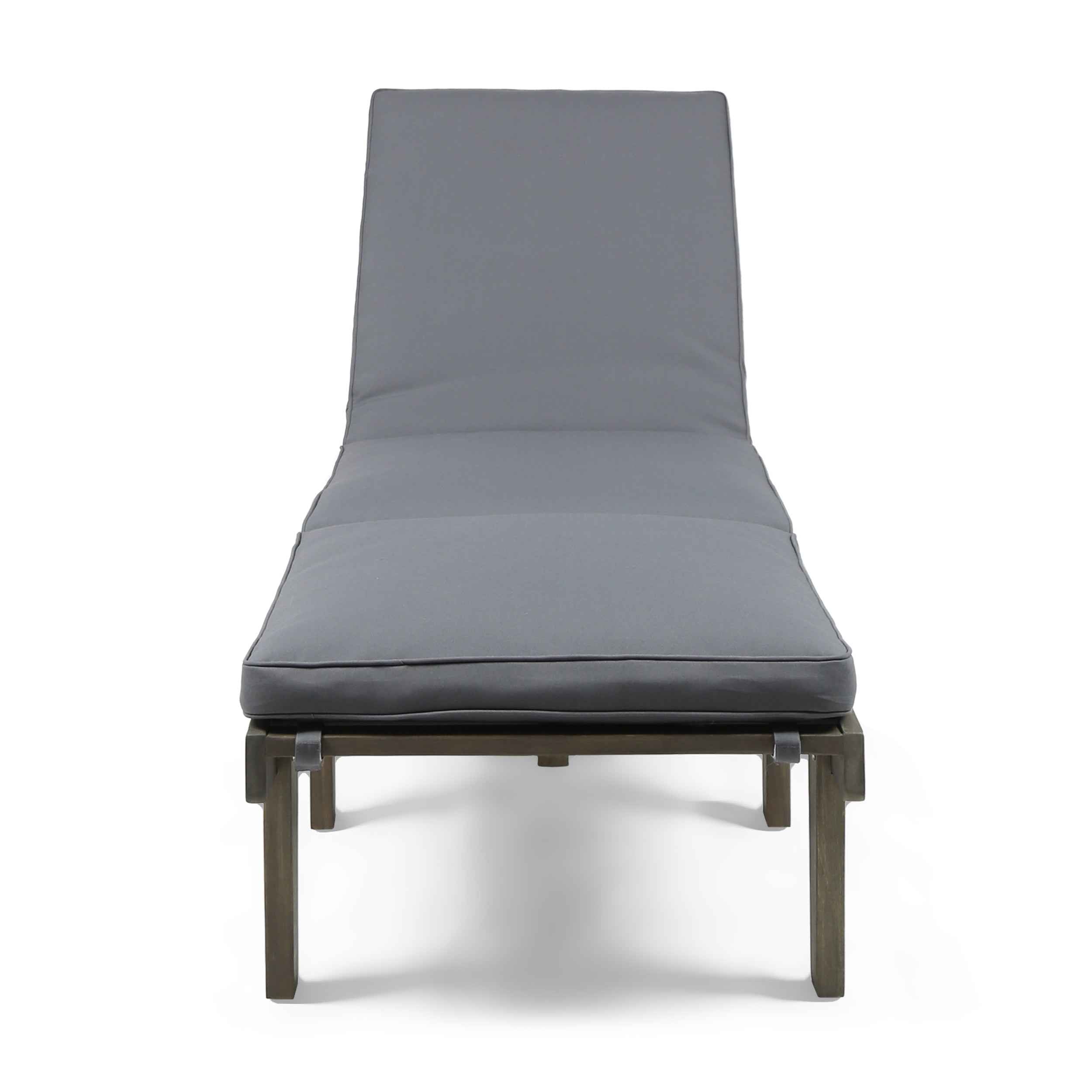 ARIANA KD Wooden Chaise Lounge with Cushion, Stylish Outdoor Relaxation, Grey Acacia Wood, 78.75 Inches