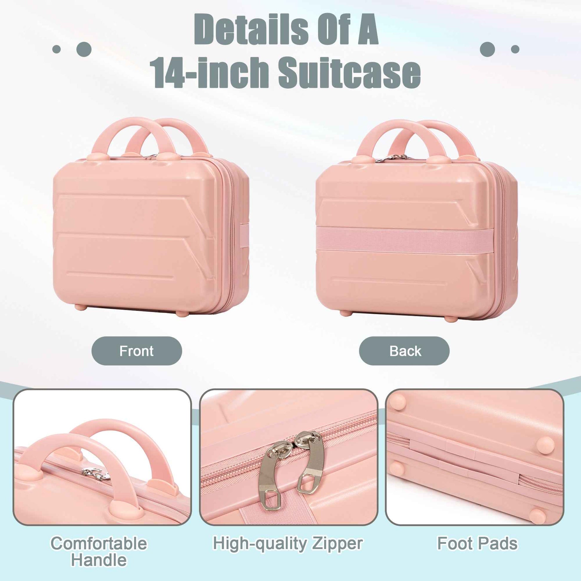 14'/20' 2 pcs/set in ABS Spinner Wheel Luggage, with Combination Lock,14' Cosmetic Case (Pink)