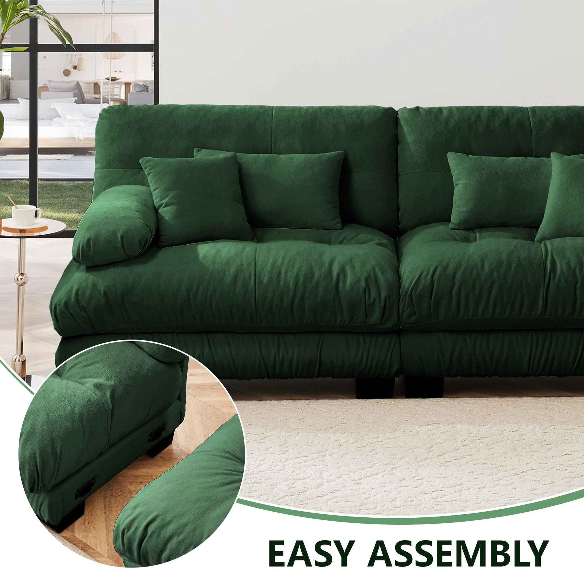 Cloud Couch 2 Seater Sofa for Living Room, Chenille 2 - Seat sofa with 2 Lumbar pillows and 2 throw pillows,Chenille Green