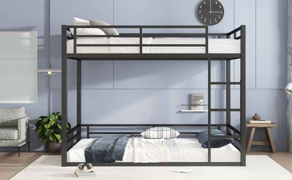 Metal Queen over Queen Bunk Bed for Teens and Adults,Space-Saving/Noise Reduced/No Box Spring Needed,Black