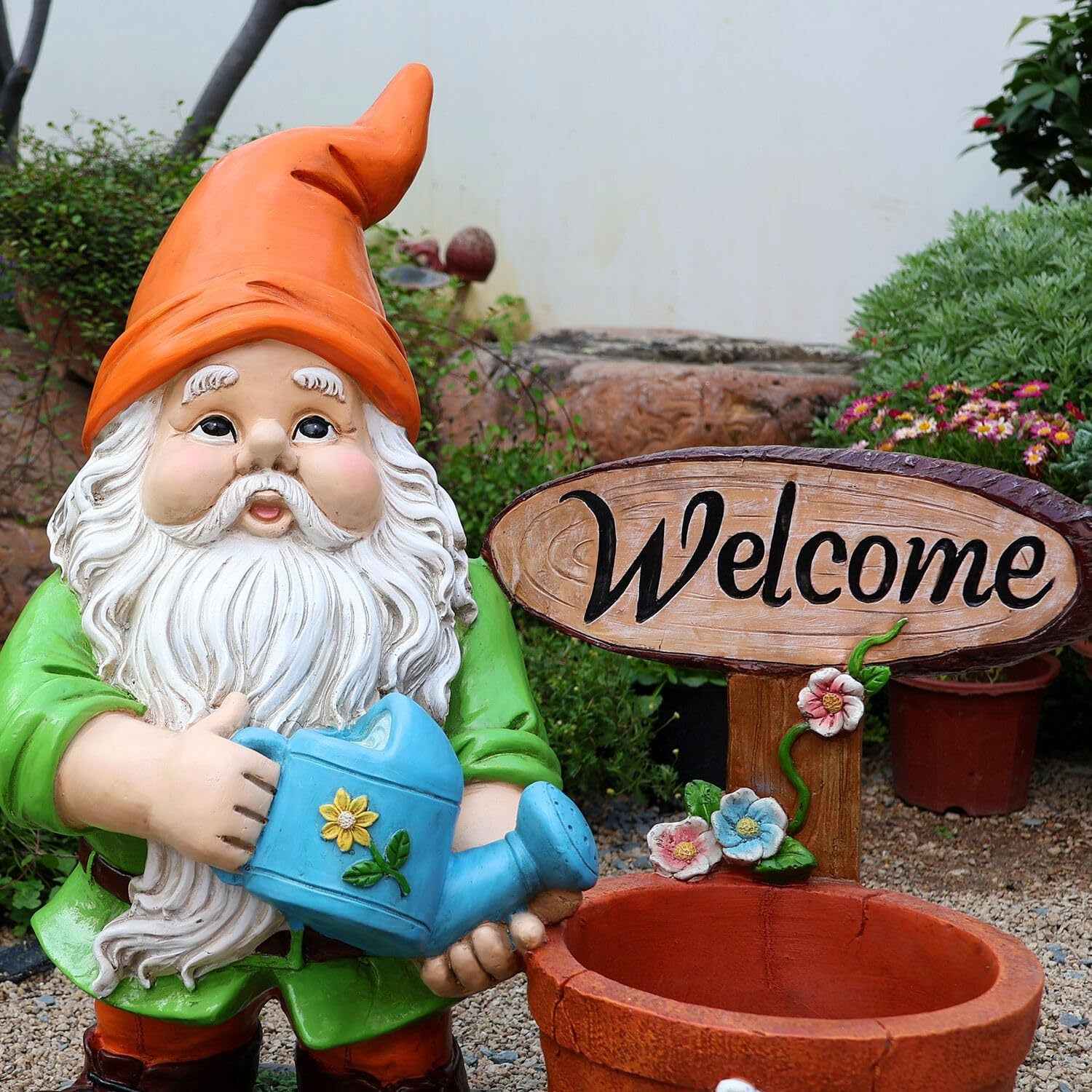 Outdoor Garden Sculpture Gnome Flower Pot Planter - Unique Yard Statue Decoration, Interesting Law Outdoor Ornament