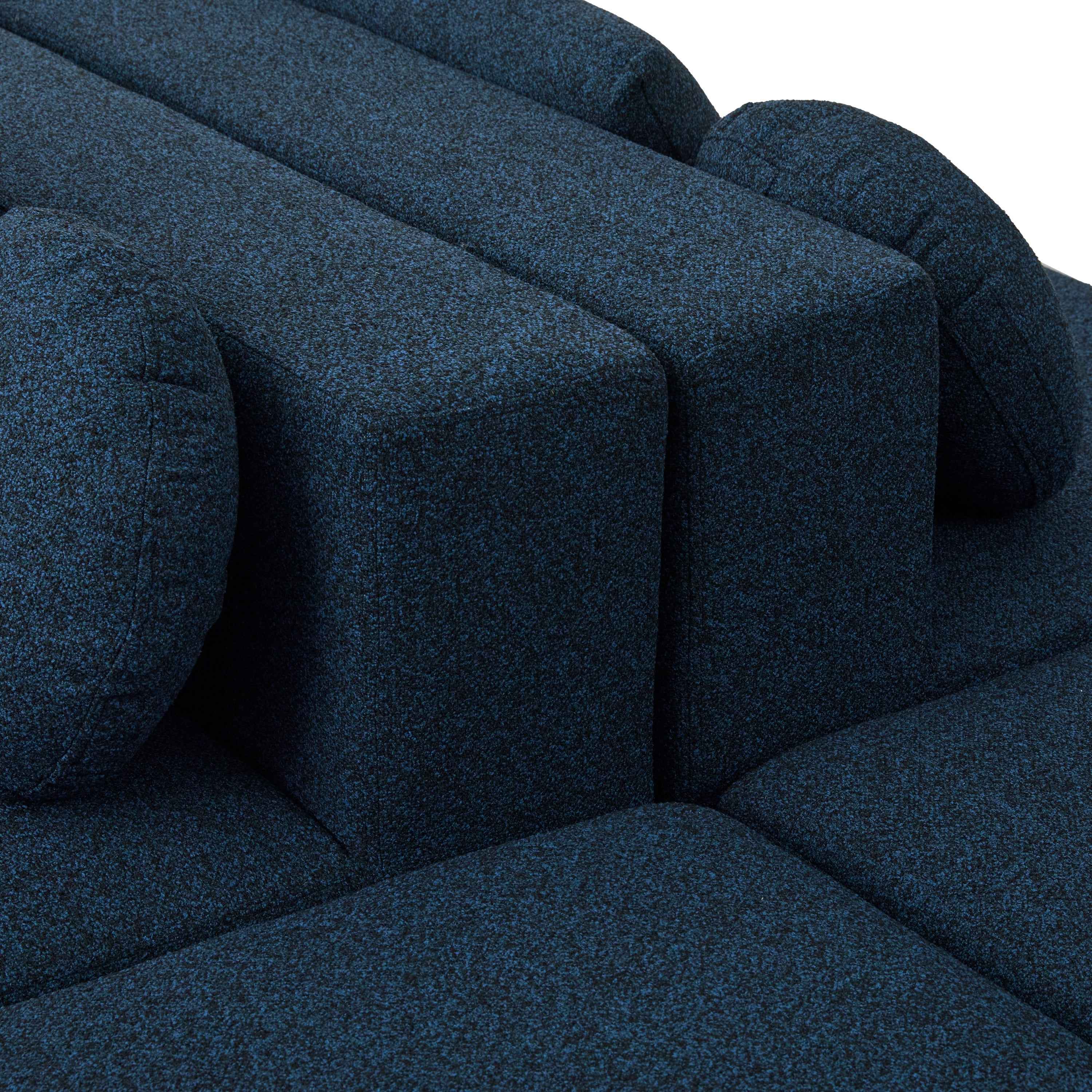 Boneless Couch Modular Sectional Sofa with Deep Seating and Curved Design in Blue Boucle, 114.9 Inches