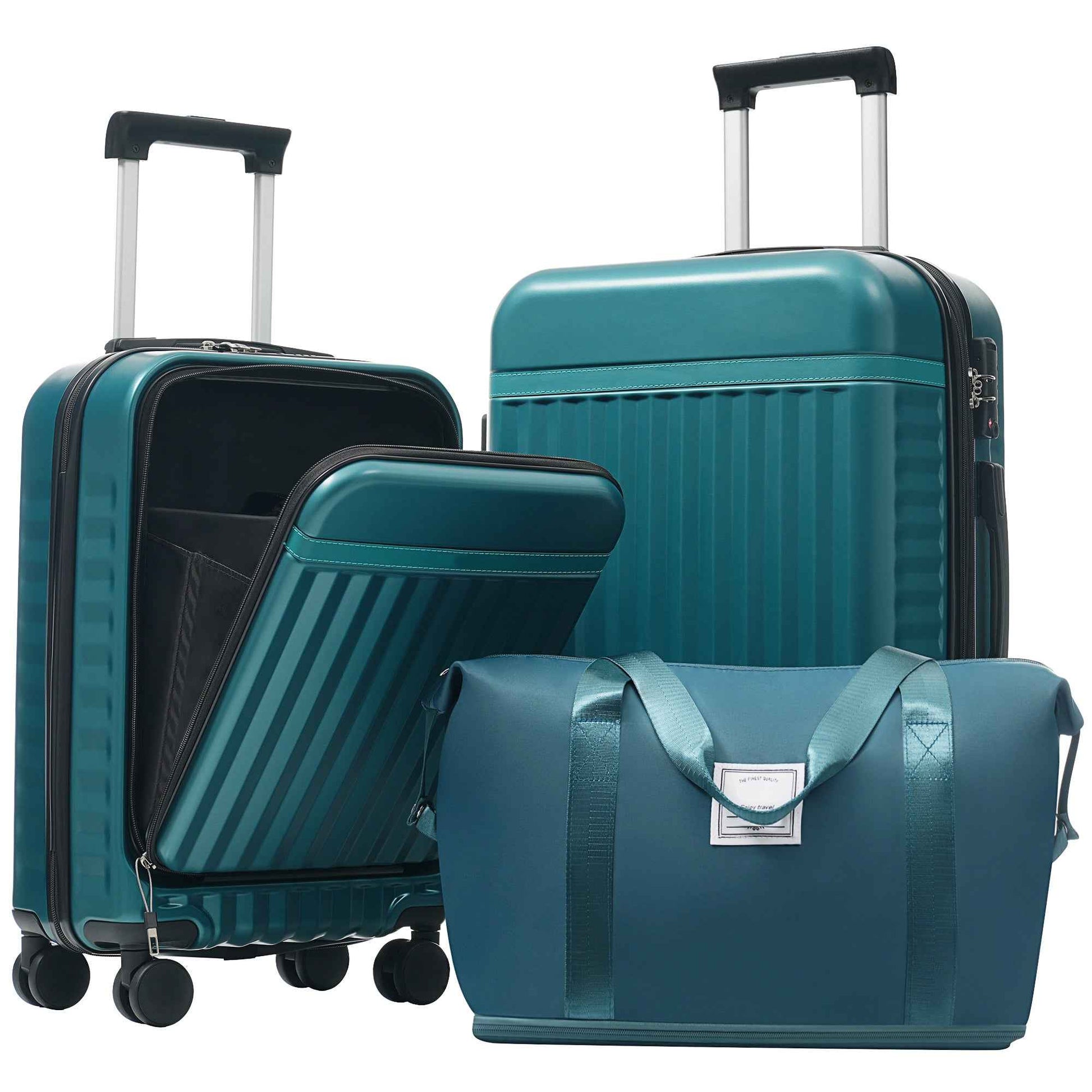 Front Opening Luggage Set 3 Piece, Hardside Carry on Suitcase with USB Port, Expandable Luggage with Handle Bag Spinner Wheels TSA Lock