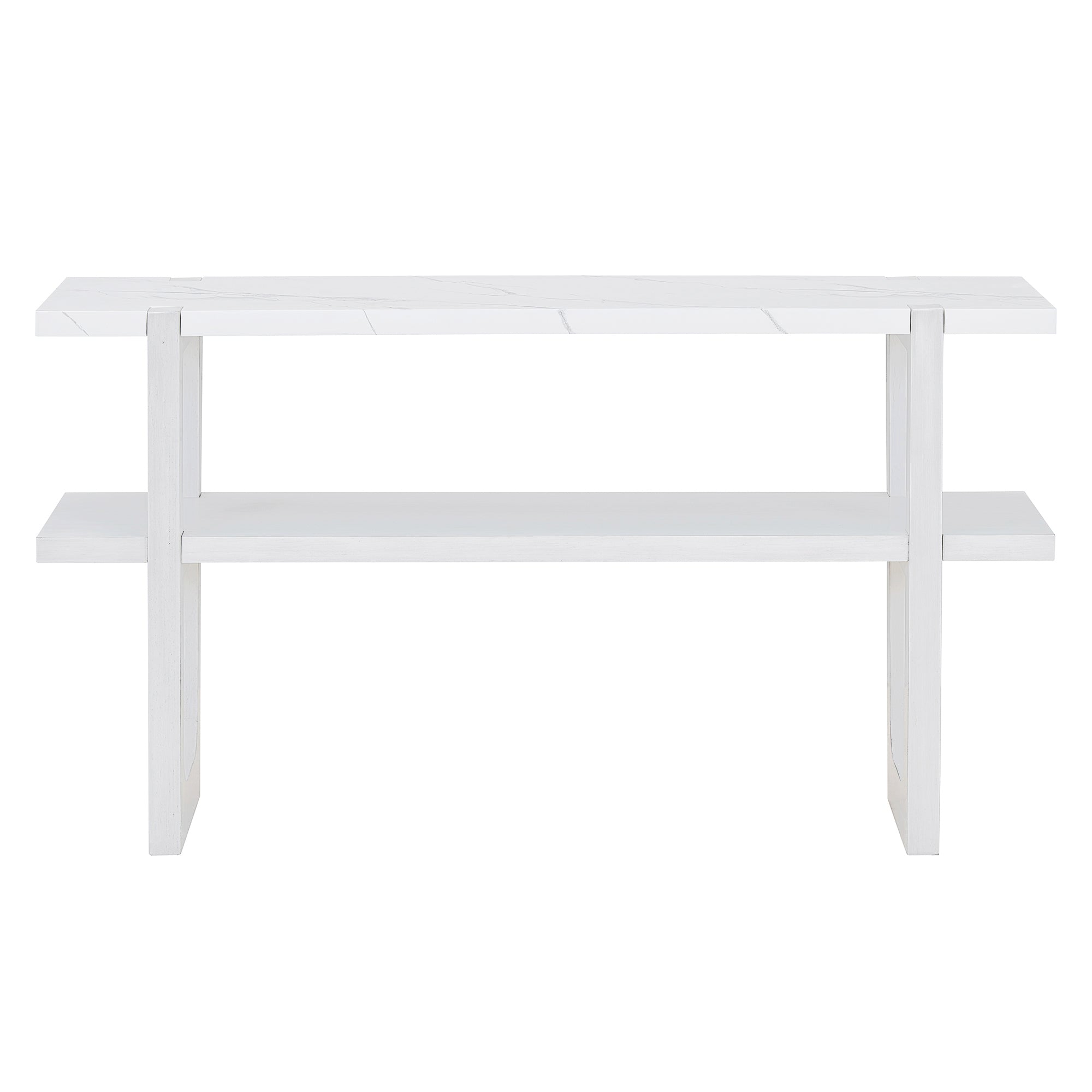 TREXM Retro Elegant Console Table with Marble-Effect Top and Versatile Storage Solutions for Entryway and Living Room (Antique White)