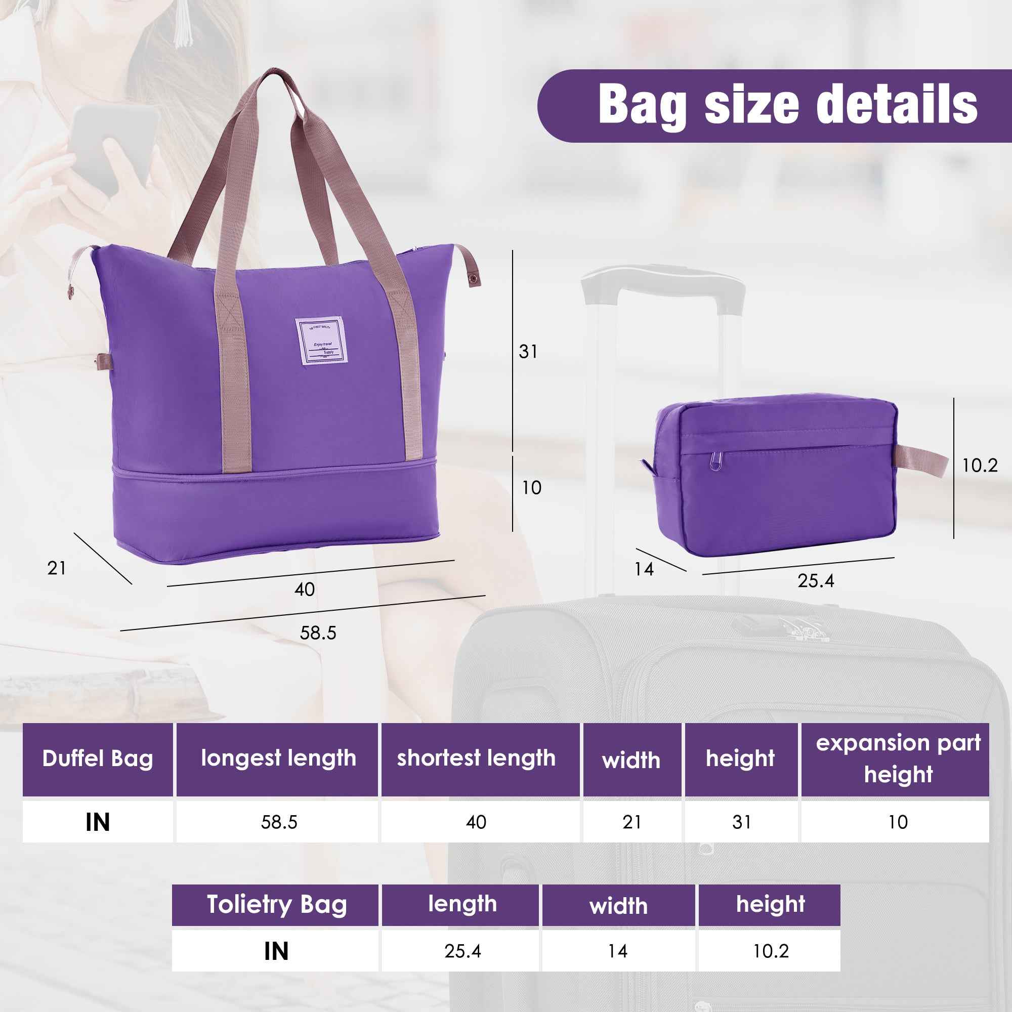 Softside Luggage Expandable 3 Piece Set Suitcase with Duffel Bag Upright Spinner Softshell Lightweight Luggage Travel Set-22/26/30 IN