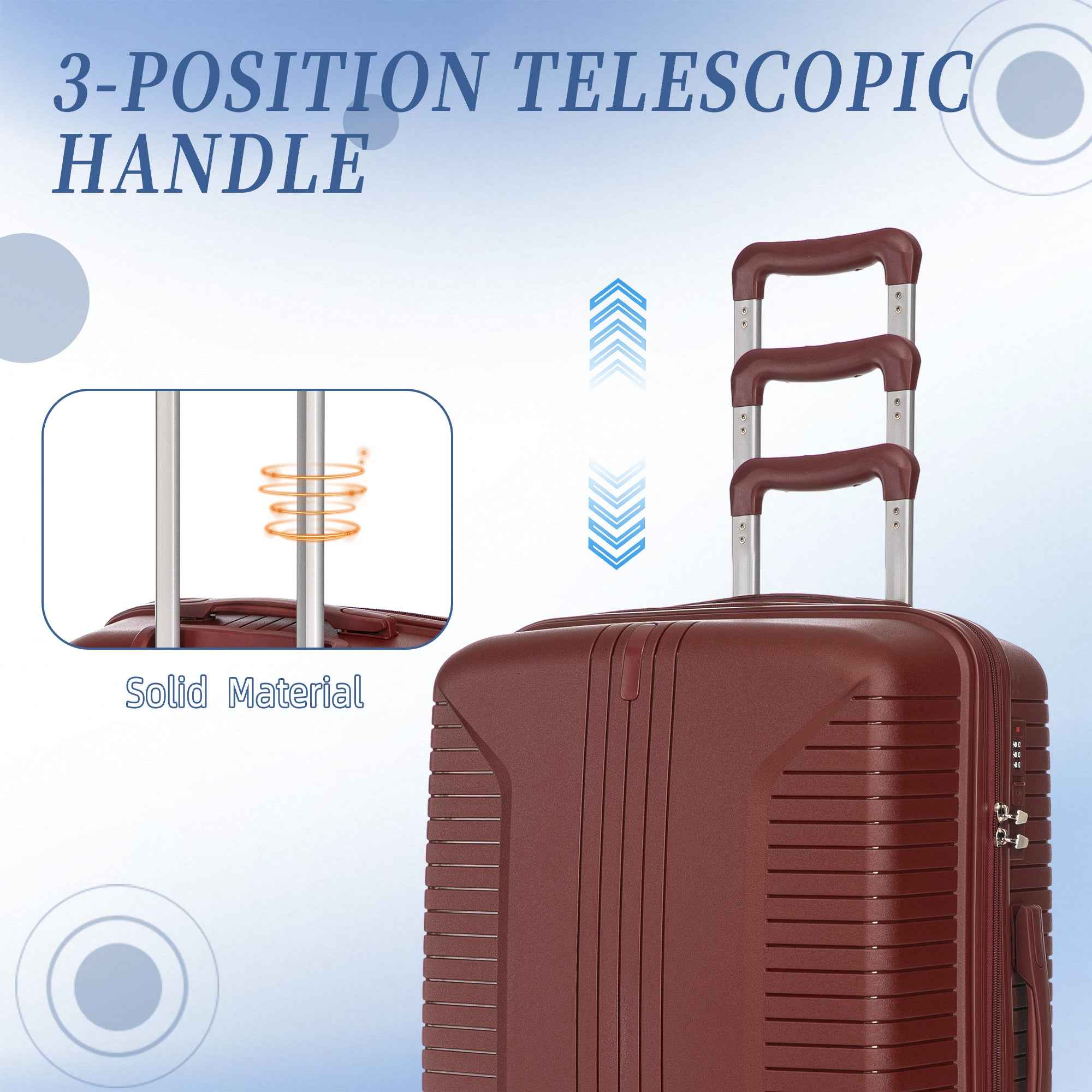 20'/24'/28' 3 pcs/set in PP Spinner Wheel Luggage, Carry on Suitcase, Matching Color, Combination Lock (Red)