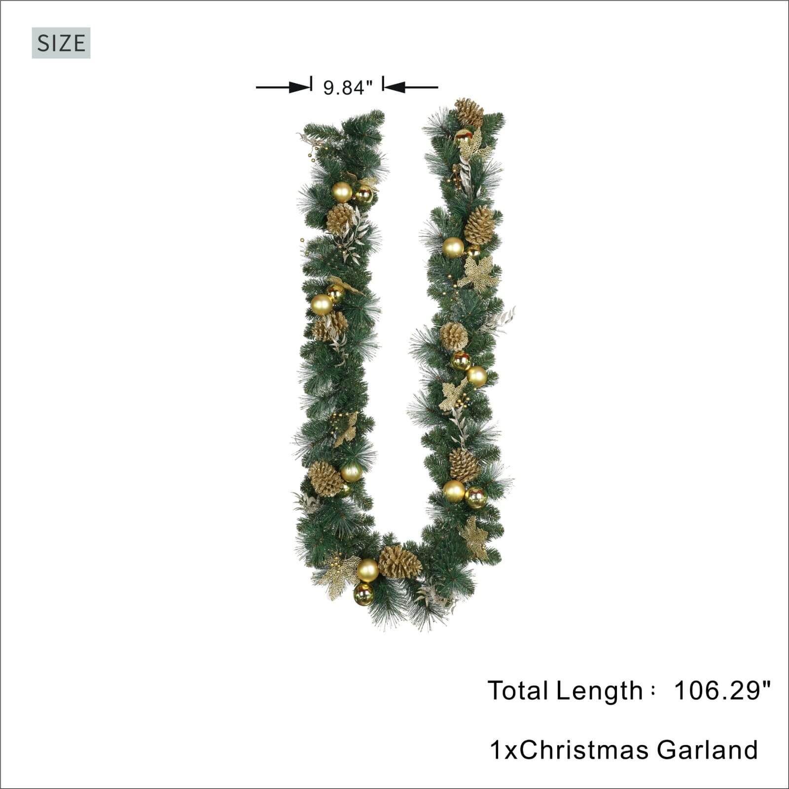 Holiday Pine Garland with Gold Details & Warm White LEDs(PJG-2511) - Abrihome