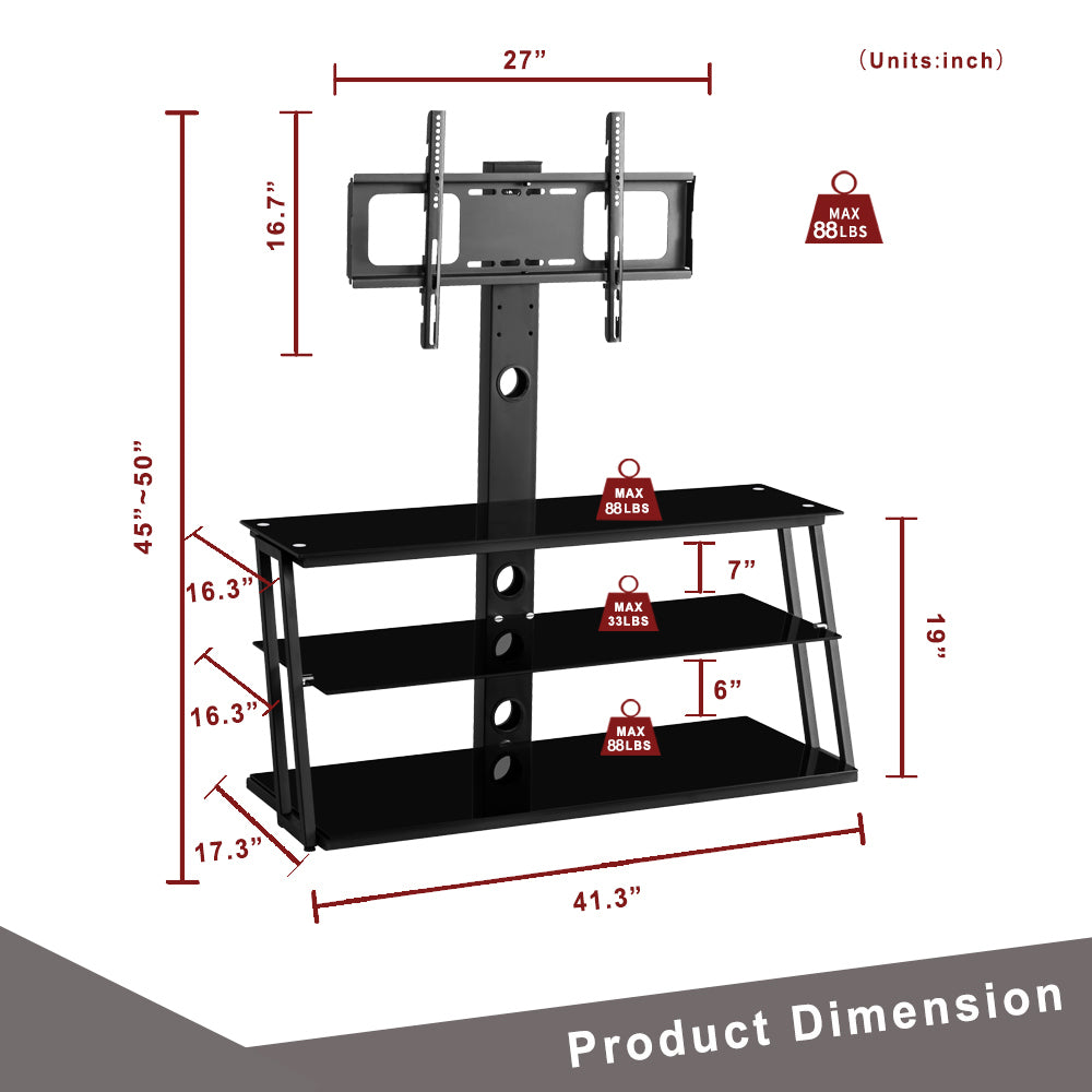 Black Multi-Function Angle And Height Adjustable Tempered Glass  TV Stand - Abrihome