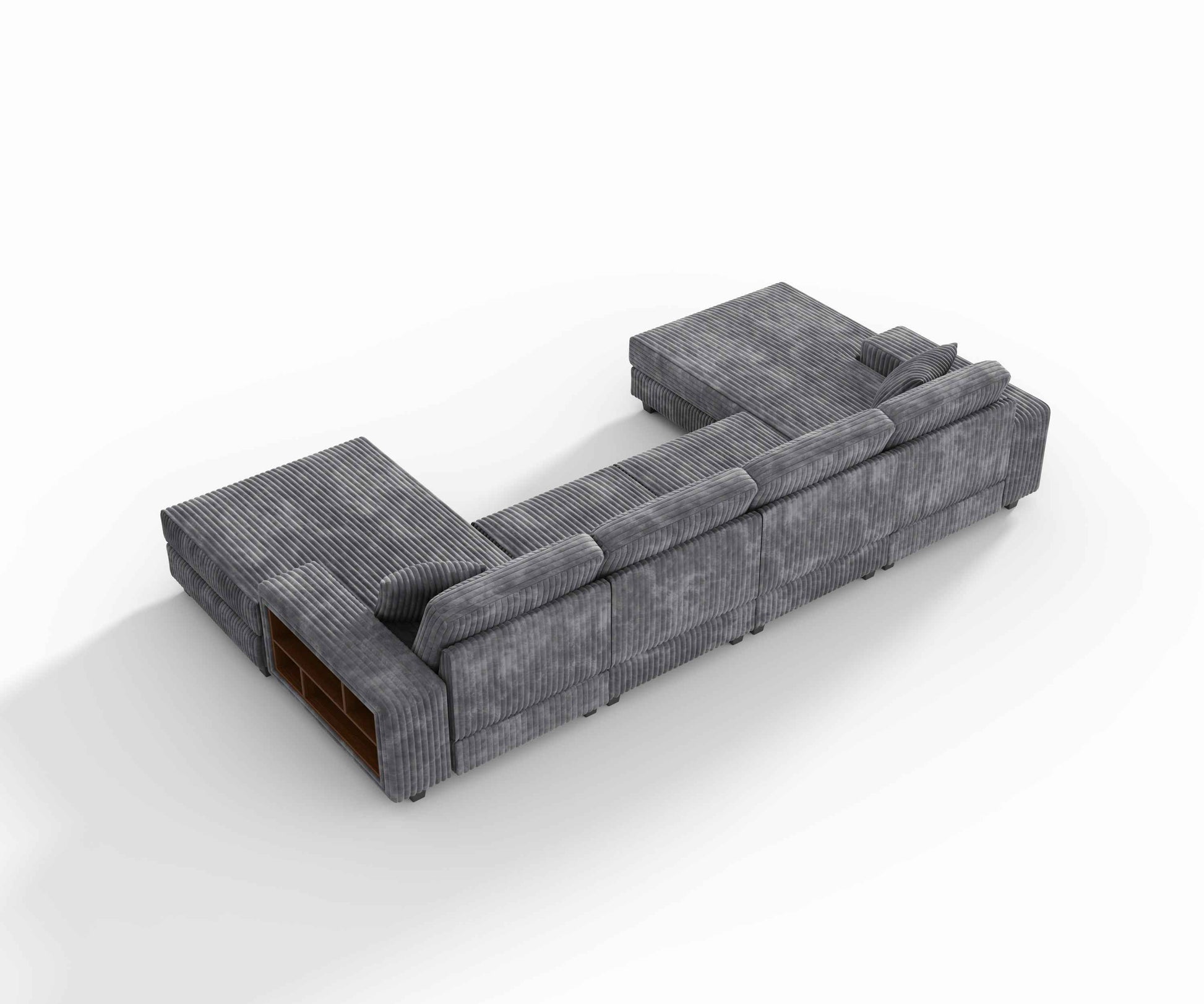 Convertible U-shaped Combination Sofa, Corduroy Fabric, Modern Comfortable Large Size 4 Seat Sofa, Living Room Double Lounge Chair , Dark Grey