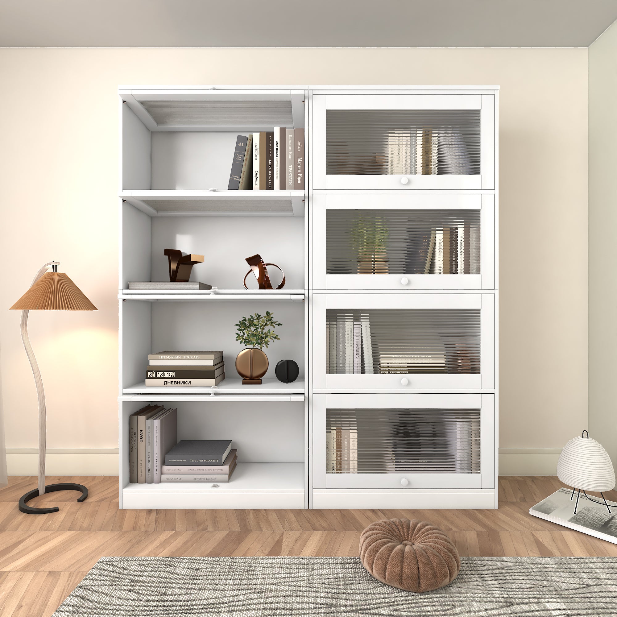 Bookcase Contemporary Closed Back Glass Doors Office Storage Cabinet Floor-to-Ceiling Low Cabinet Bookcase Against Wall Dustproof Bookshelf