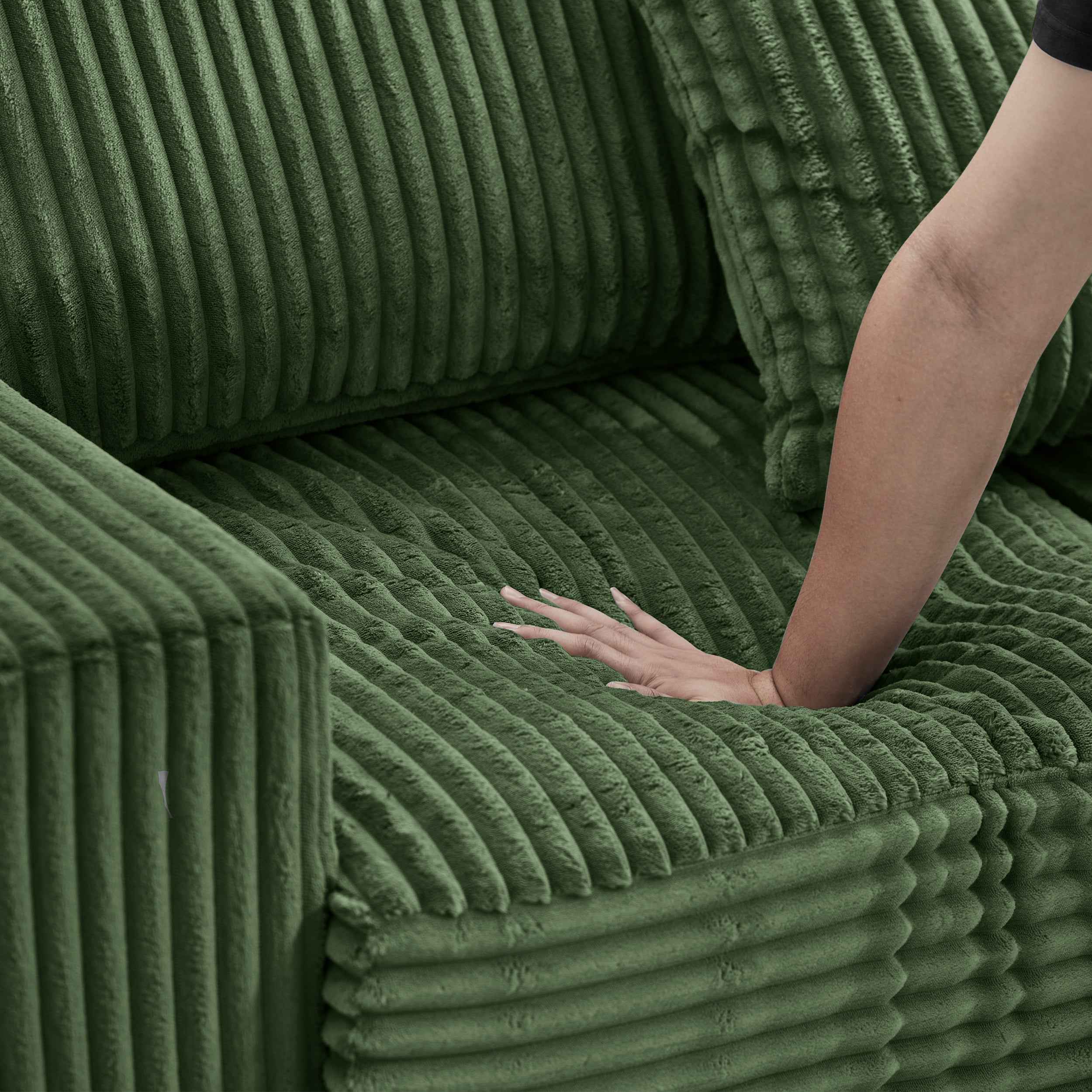 93' Sectional Sofa, L Shaped Sofa Couch with Reversible Chaise Lounge, Upholstered Soft Corduroy Couch for Living Room, Apartment (Green)