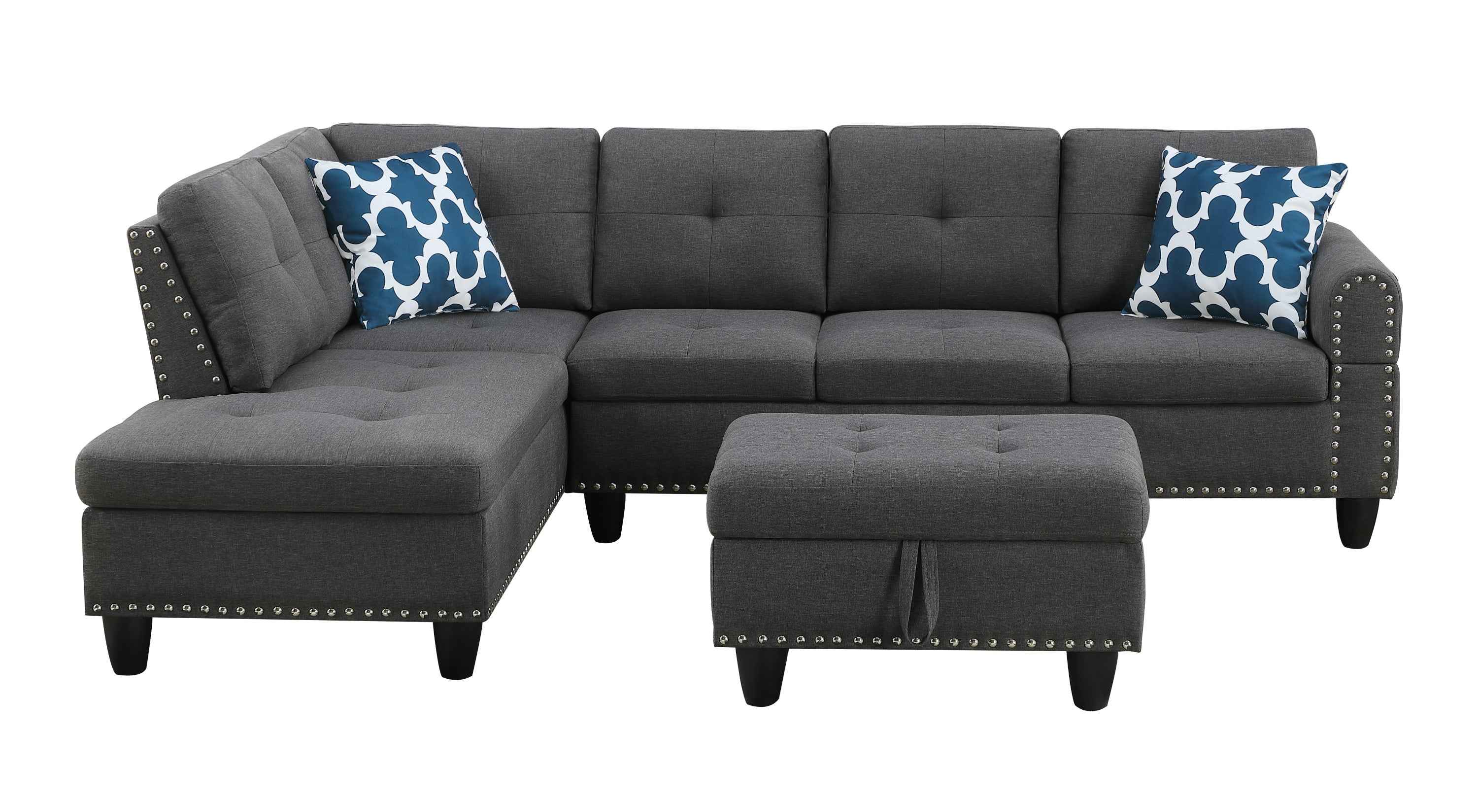 Cup - holder Console - Featured Corner Sofa in Charcoal - Dark Gray