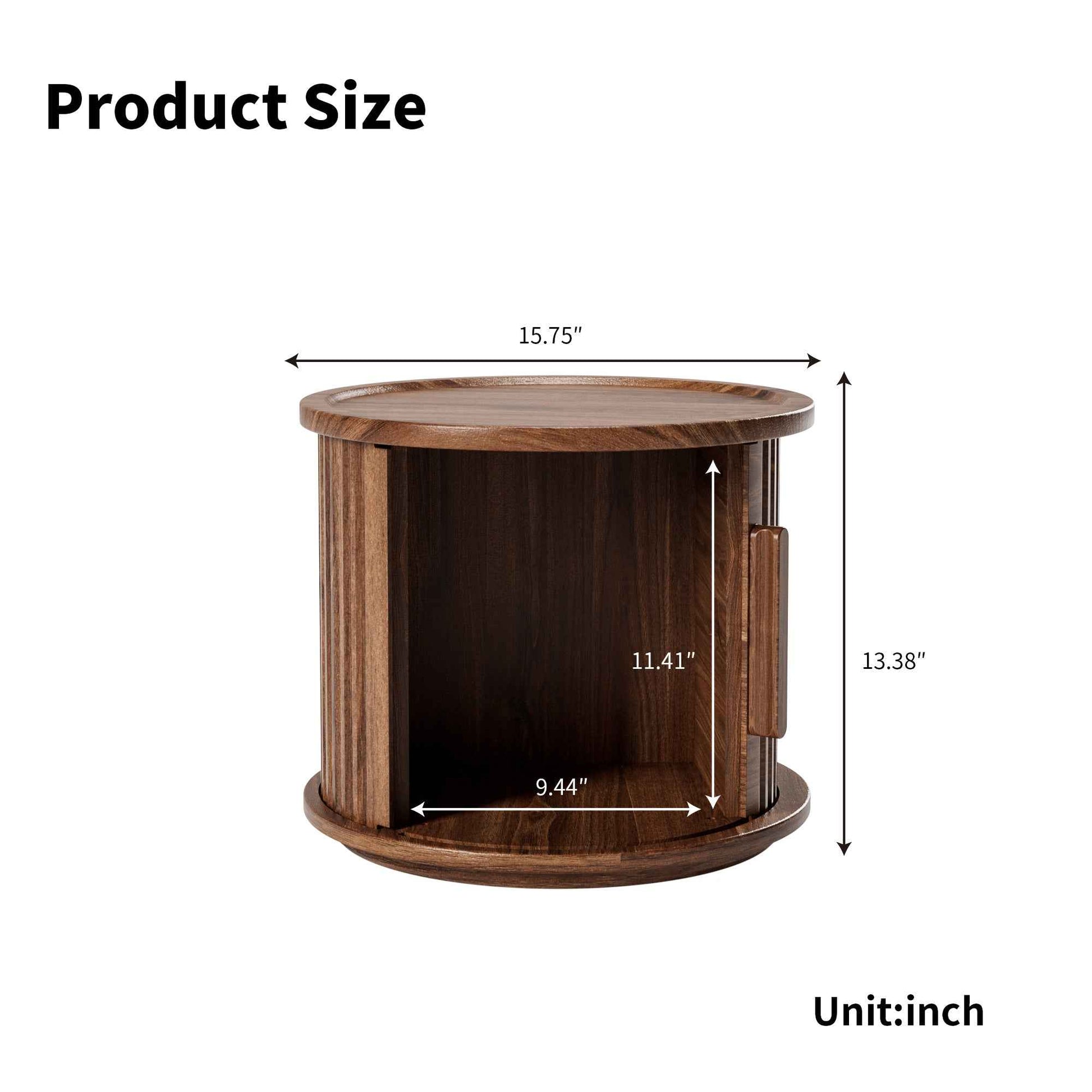 2-Piece Round Coffee Table Set, Modern Nesting Side Tables with Sliding Door Storage, Walnut Finish Sofa End Table & Bedside Nightstand for Living Room & Bedroom, Fluted Roman Column Design Accent Tab