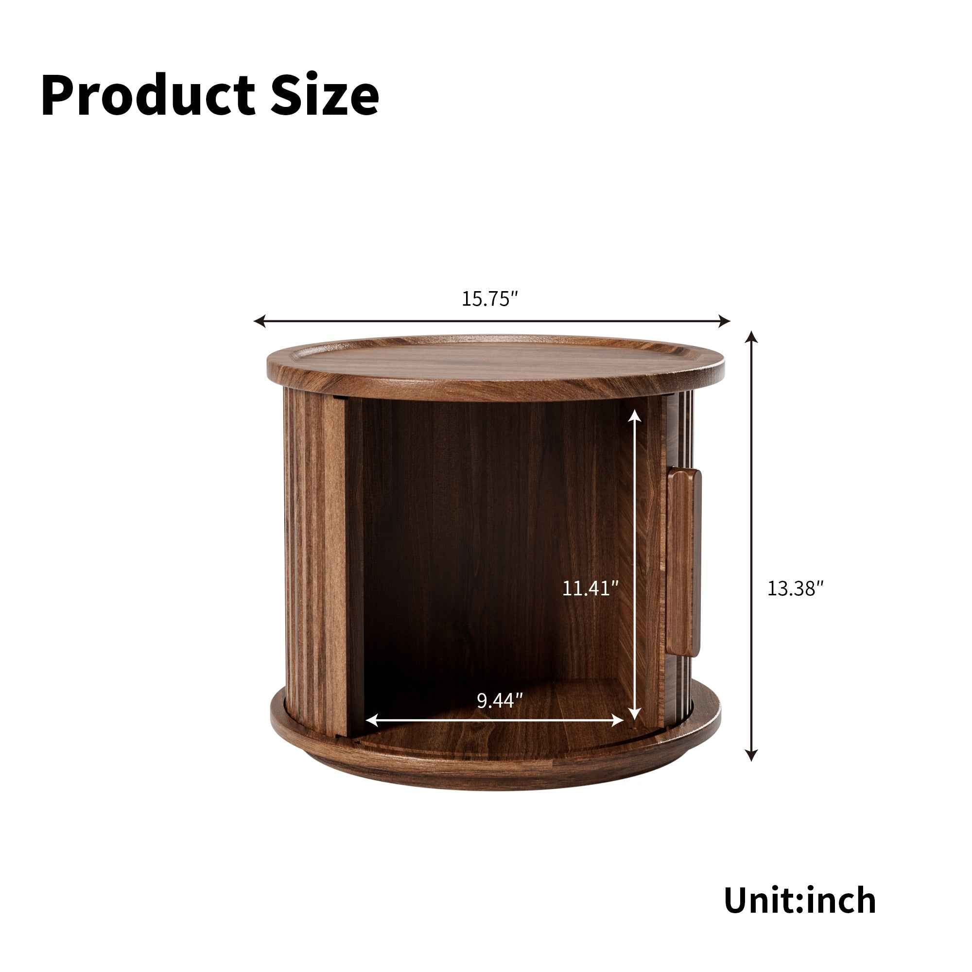 2-Piece Round Coffee Table Set, Modern Nesting Side Tables with Sliding Door Storage, Walnut Finish Sofa End Table & Bedside Nightstand for Living Room & Bedroom, Fluted Roman Column Design Accent Tab